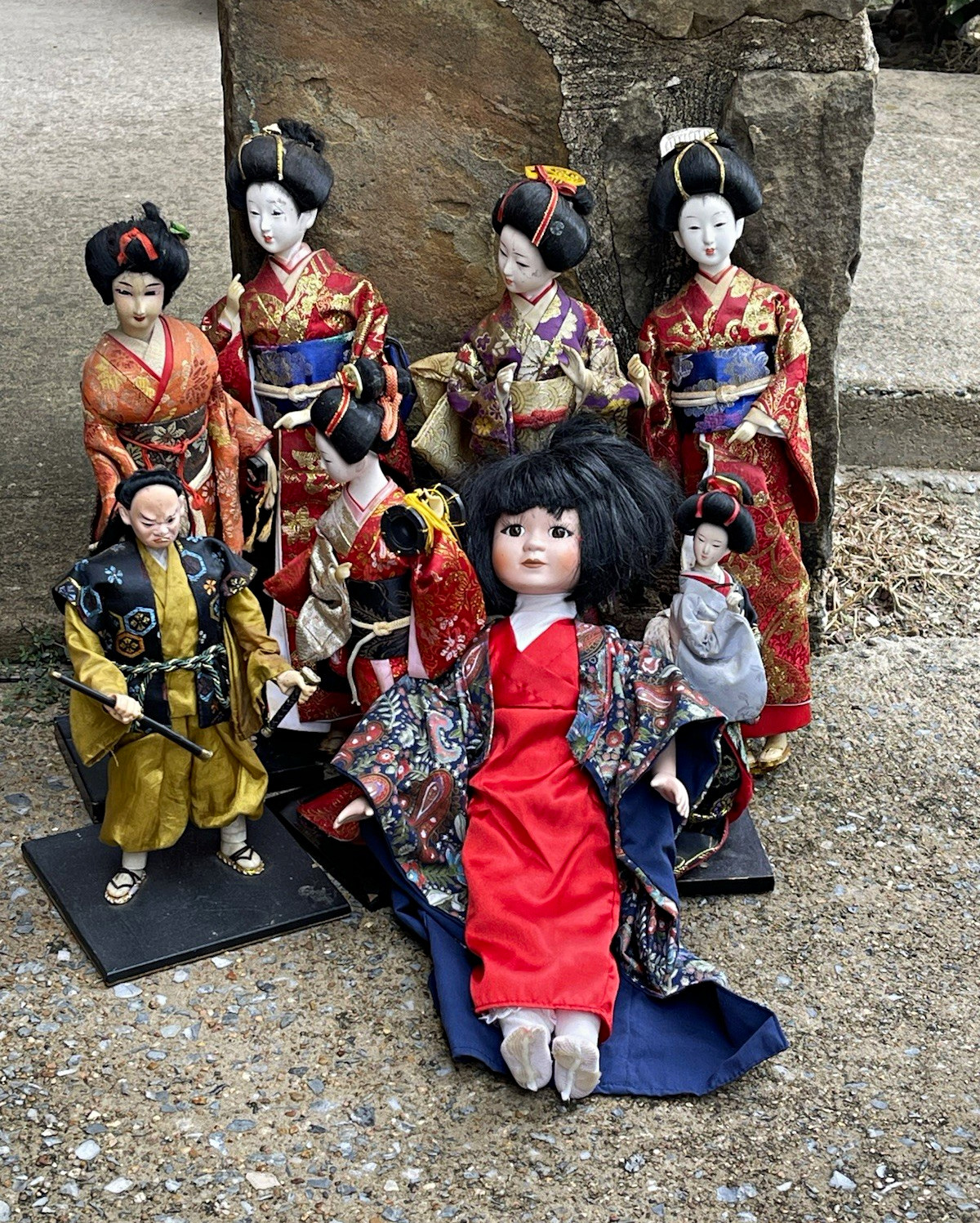 Japanese Kimono Dolls Lot (Geisha Style) with Stands, Assorted