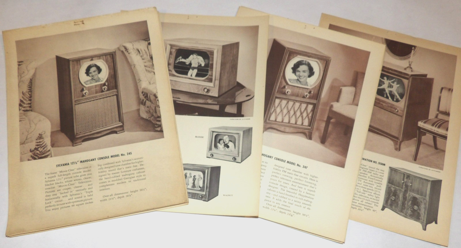 17 VINTAGE 1940s-50s SYLVANIA TELEVISION/TV ADVERTISING SHEETS 12-19\