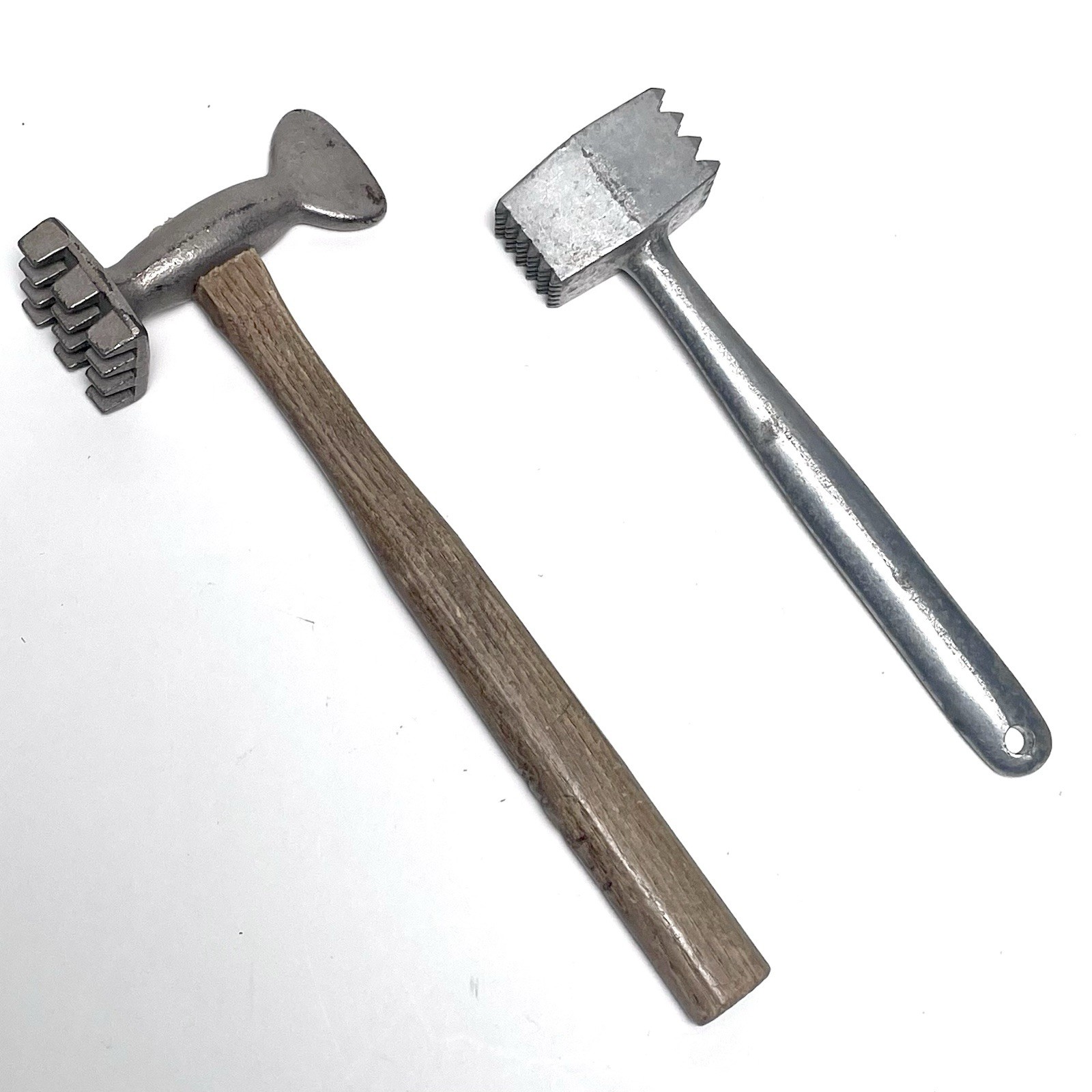 Vintage Meat Tenderizer Mallet Lot (2) Cast Aluminum Wood Handle Kitchen Pounder