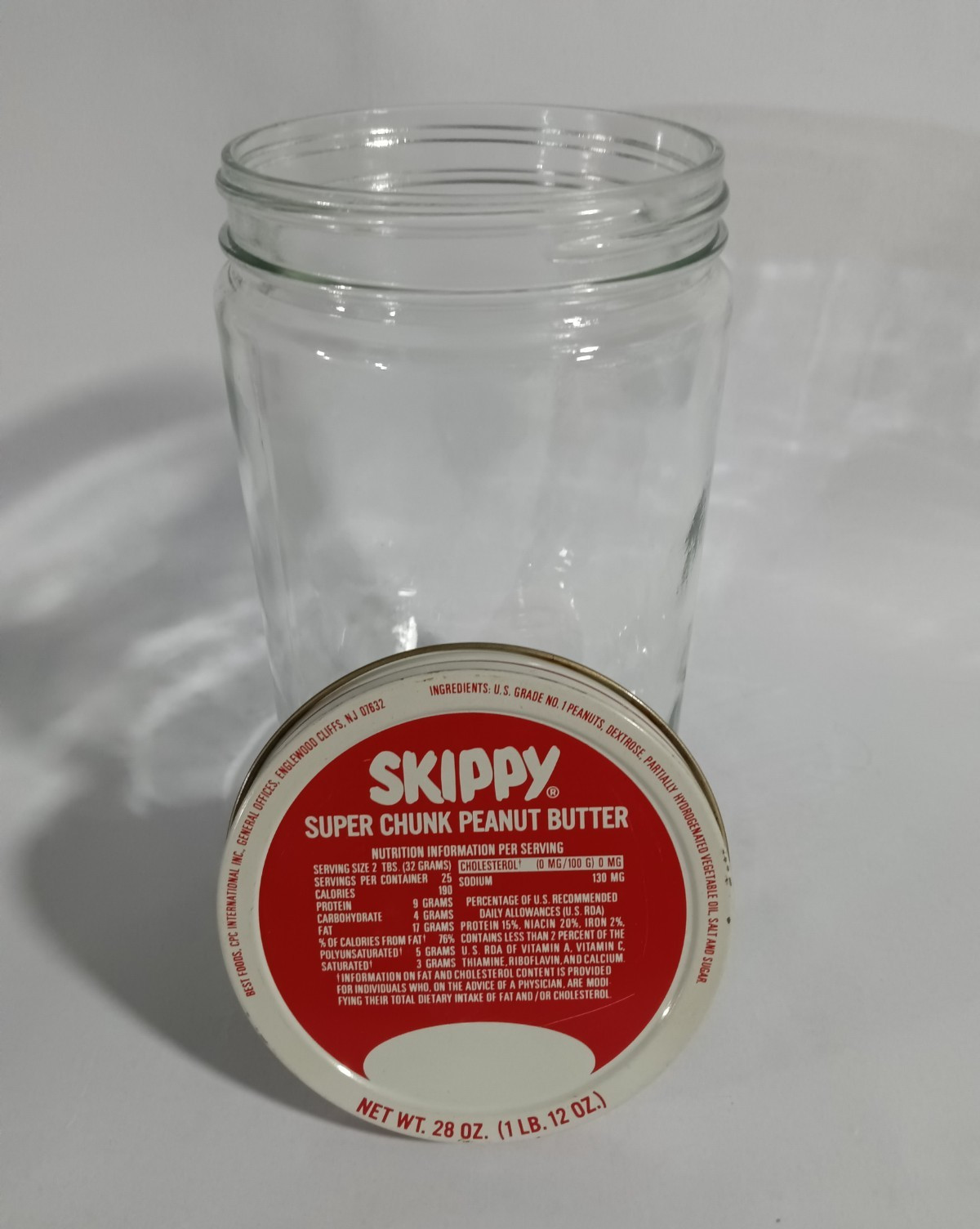 Vintage Skippy Embossed Glass Jar Metal Lid 1970s Peanut Butter 28 oz. 6