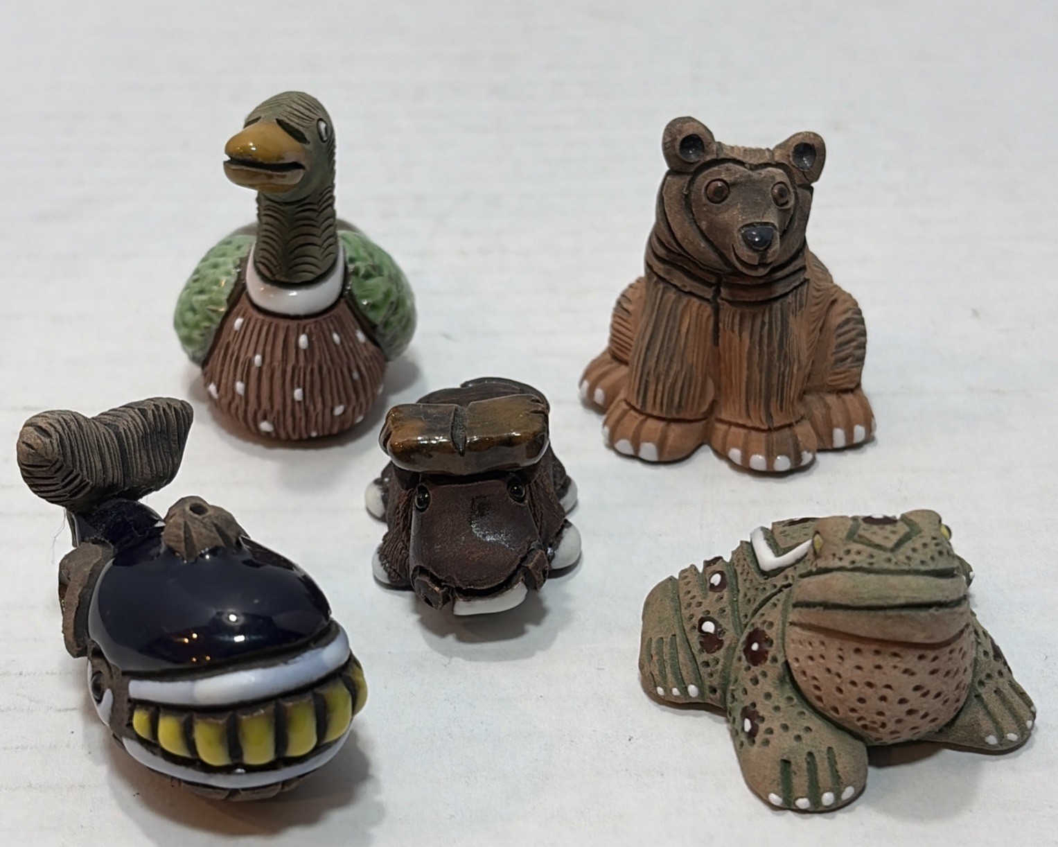5 Vtg Casals Peru Clay Figurines Set - Whale Frog Moose Duck Bear Pottery Lot 5 Vtg Casals Peru Clay Figurines Set - Whale Frog Moose Duck Bear Pottery Lot
