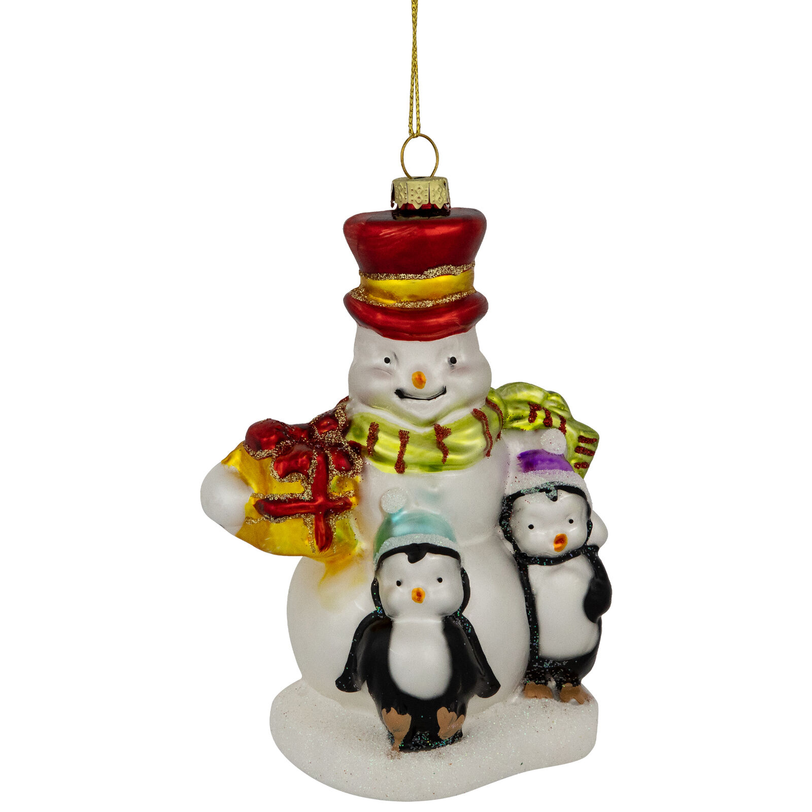 Northlight 5.5-Inch Snowman with Penguins Hanging Glass Christmas Ornament
