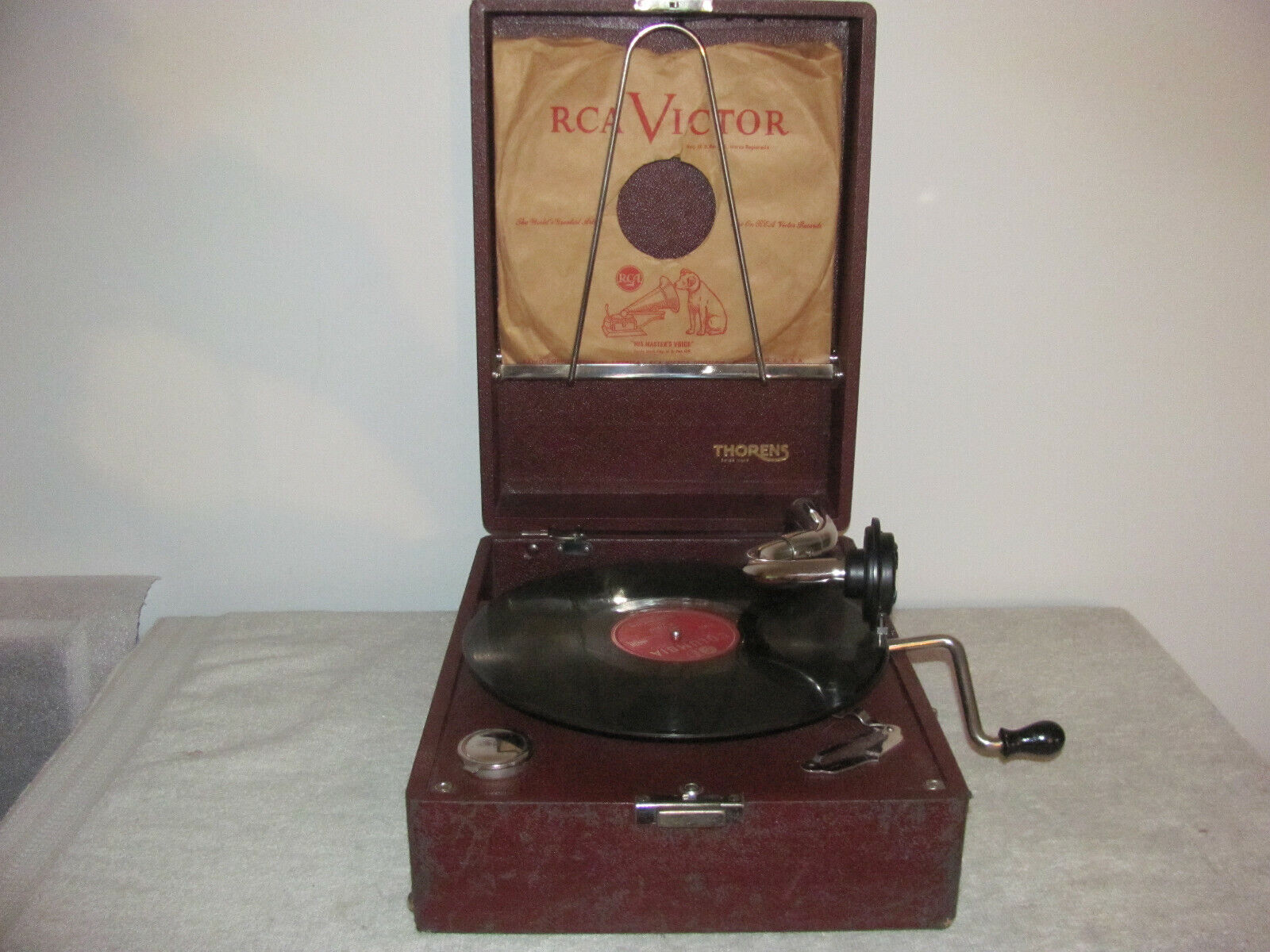 Antique Thorens Portable Suitcase Phonograph Gramophone 