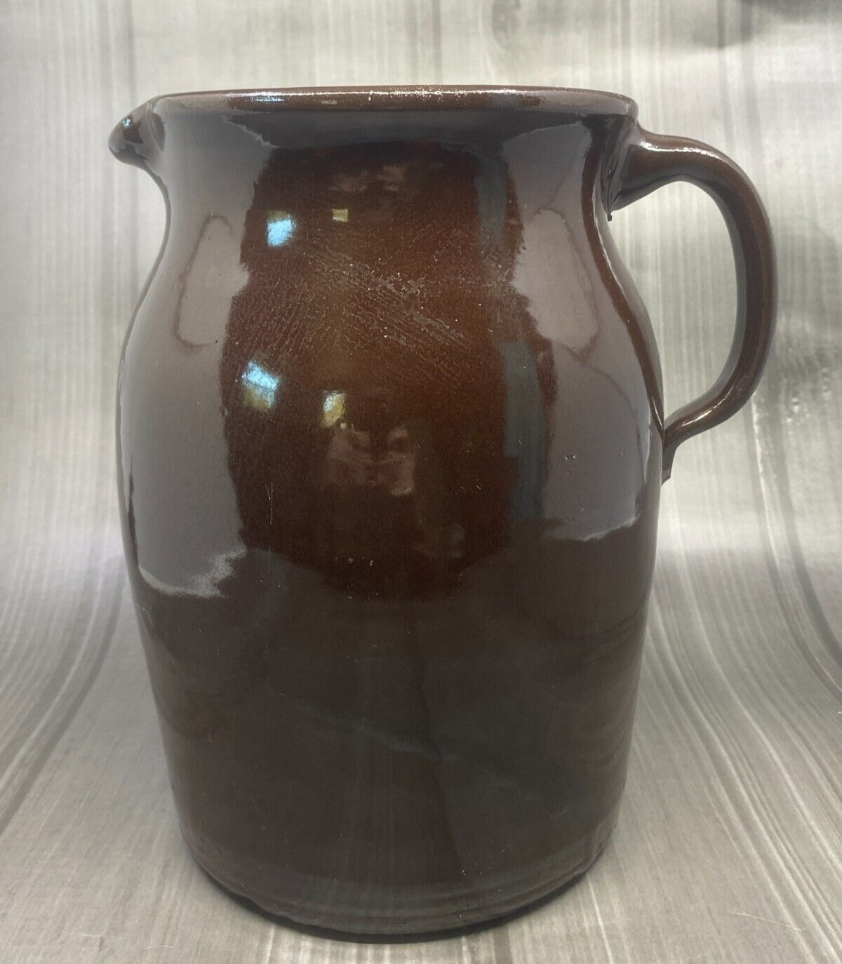 Vintage Brown Stoneware Crock Pottery Pitcher 9 in Holds Almost 1 gallon