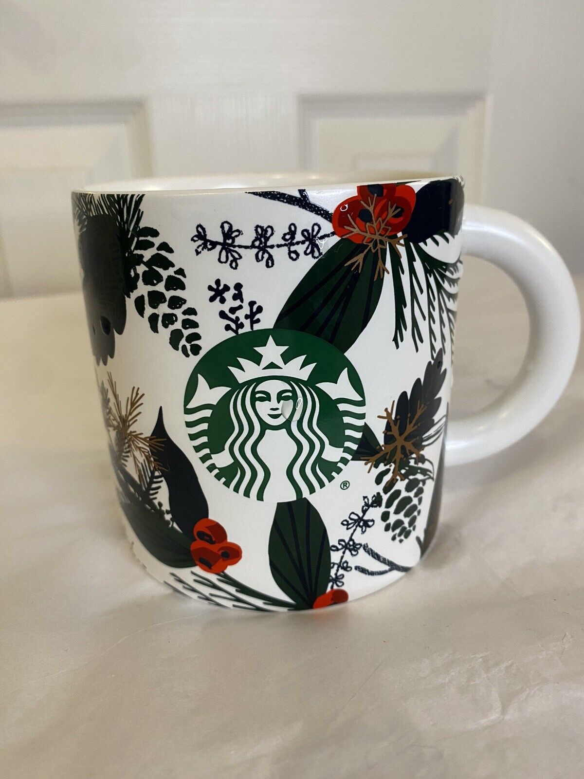 Starbucks 2021 Holiday Christmas Mug Cup 12oz Holly Berry Pinecones Winter