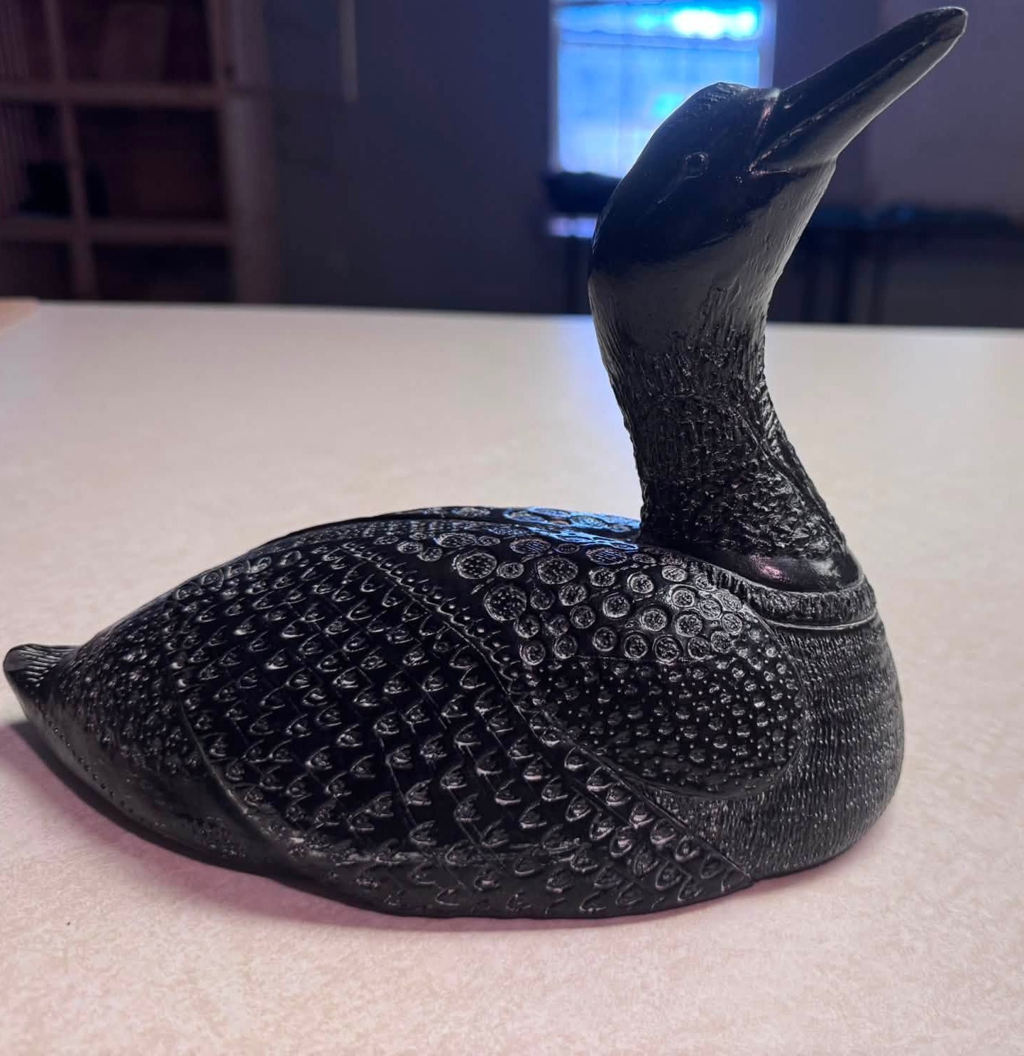 Vintage Aardik Collection Loon Figurine Faux Soapstone Bird Black Canada Art 70s