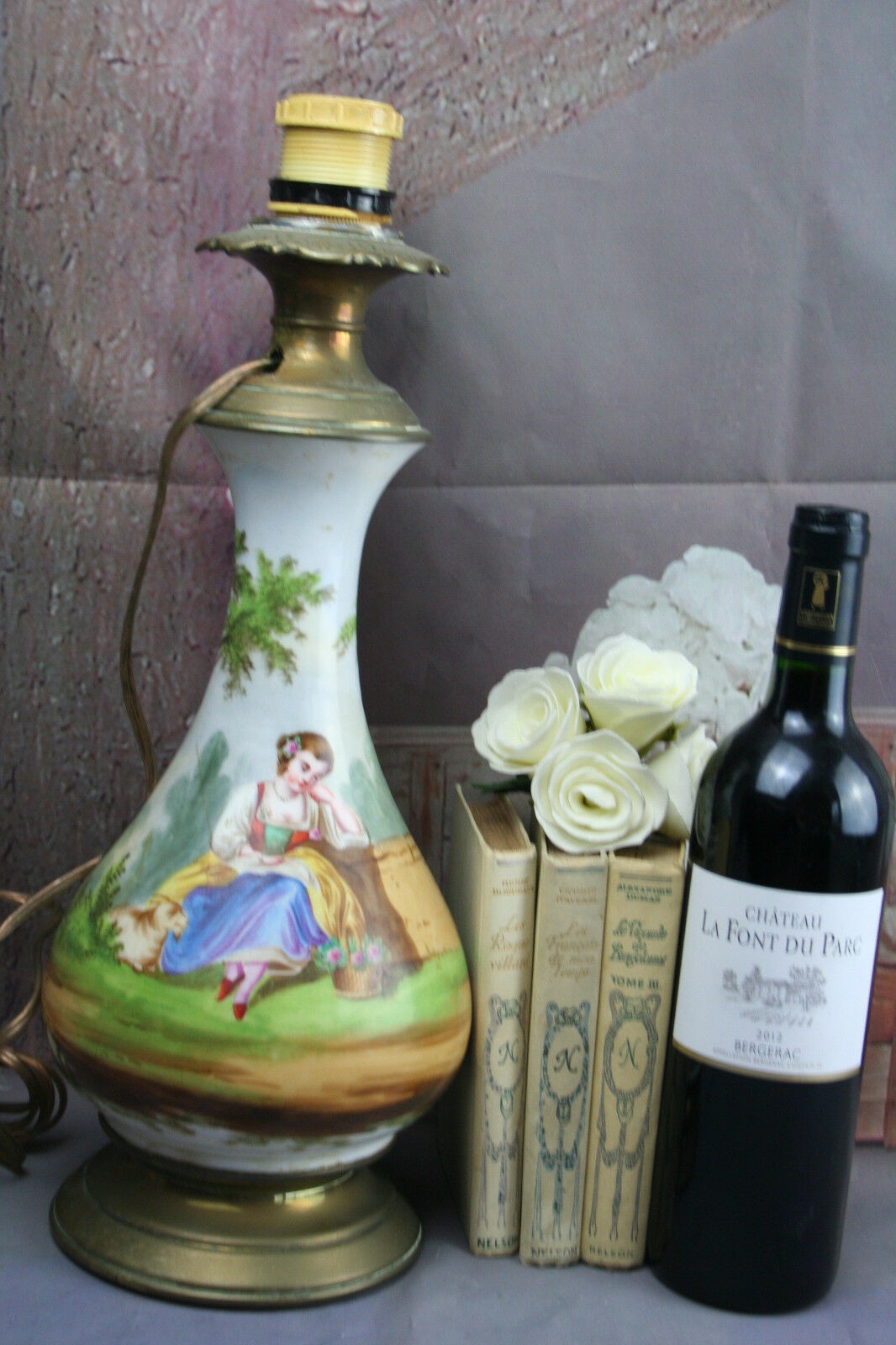 Gorgeous French Porcelain table lamp design 1920\'s hand painted