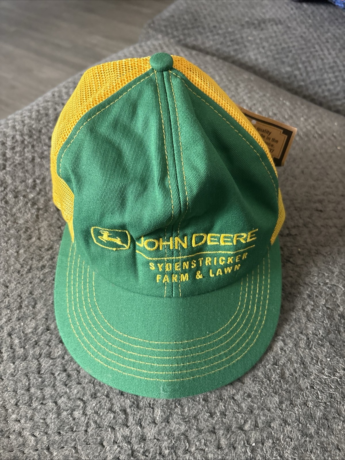 John Deere Sydenstricker Farm & Lawn Trucker Hat Mesh Snapback Green Yellow Vtg