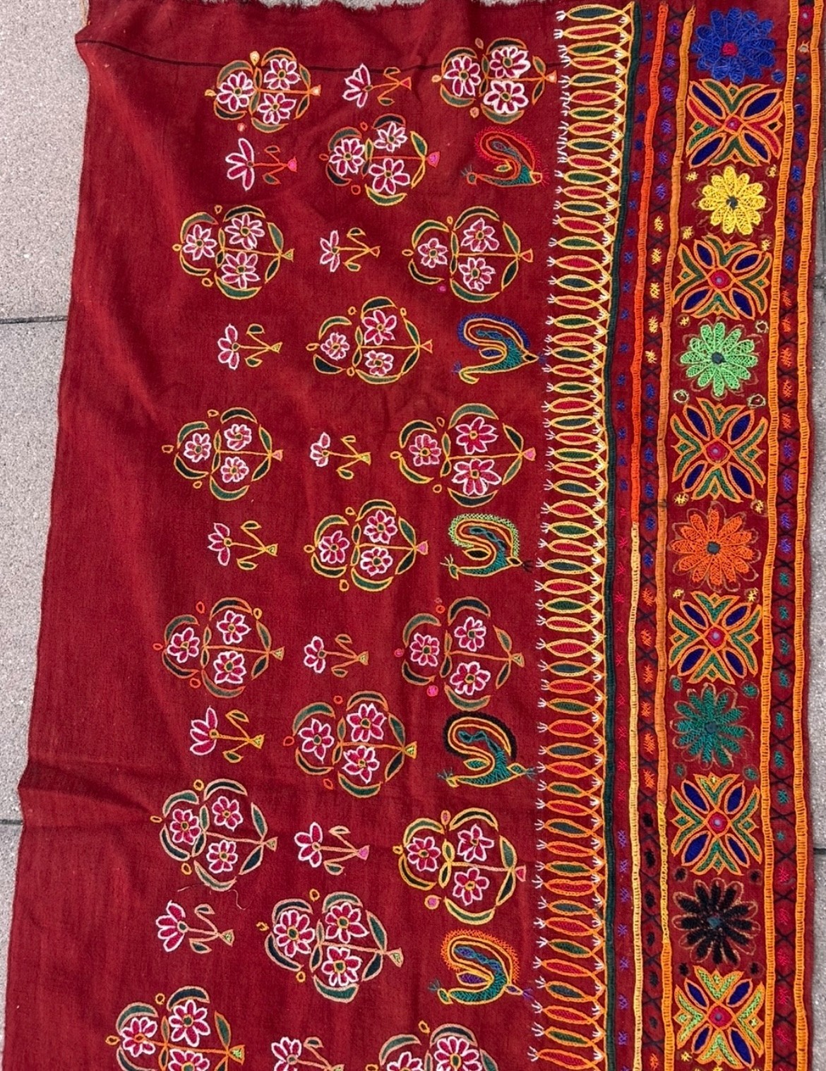 Vintage Hand Embroidered Large Piece of Traditional Indian Fabric Textile