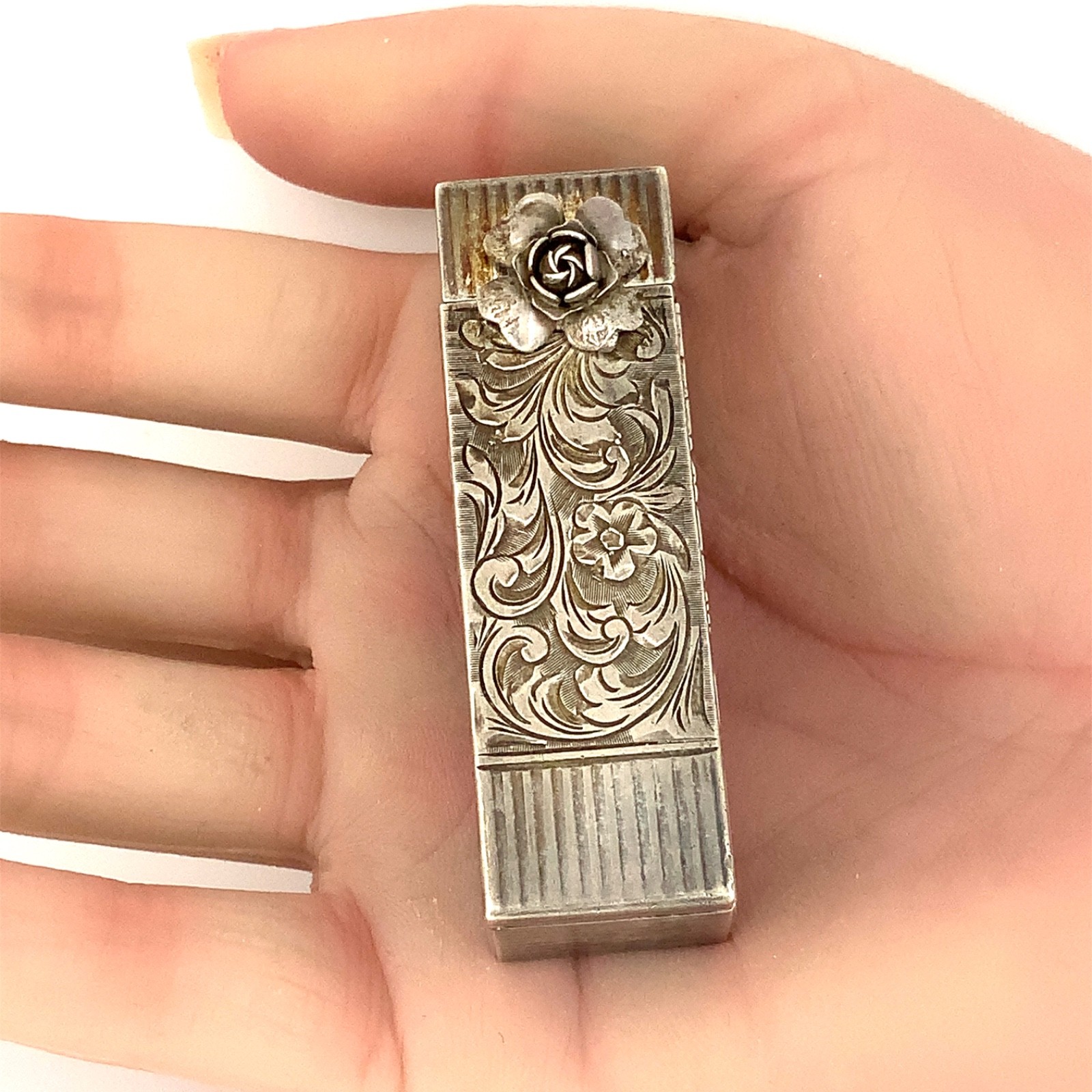 Peruzzi Bros. Vintage Italian 800 Silver Lipstick Holder & Vanity Peruzzi Bros. Vintage Italian 800 Silver Lipstick Holder & Vanity