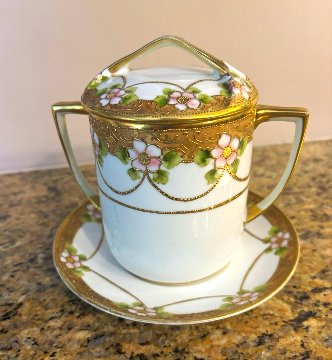 Antique RC Nippon Porcelain 3-Pc Condensed Milk Jar Set Antique RC Nippon Porcelain 3-Pc Condensed Milk Jar Set