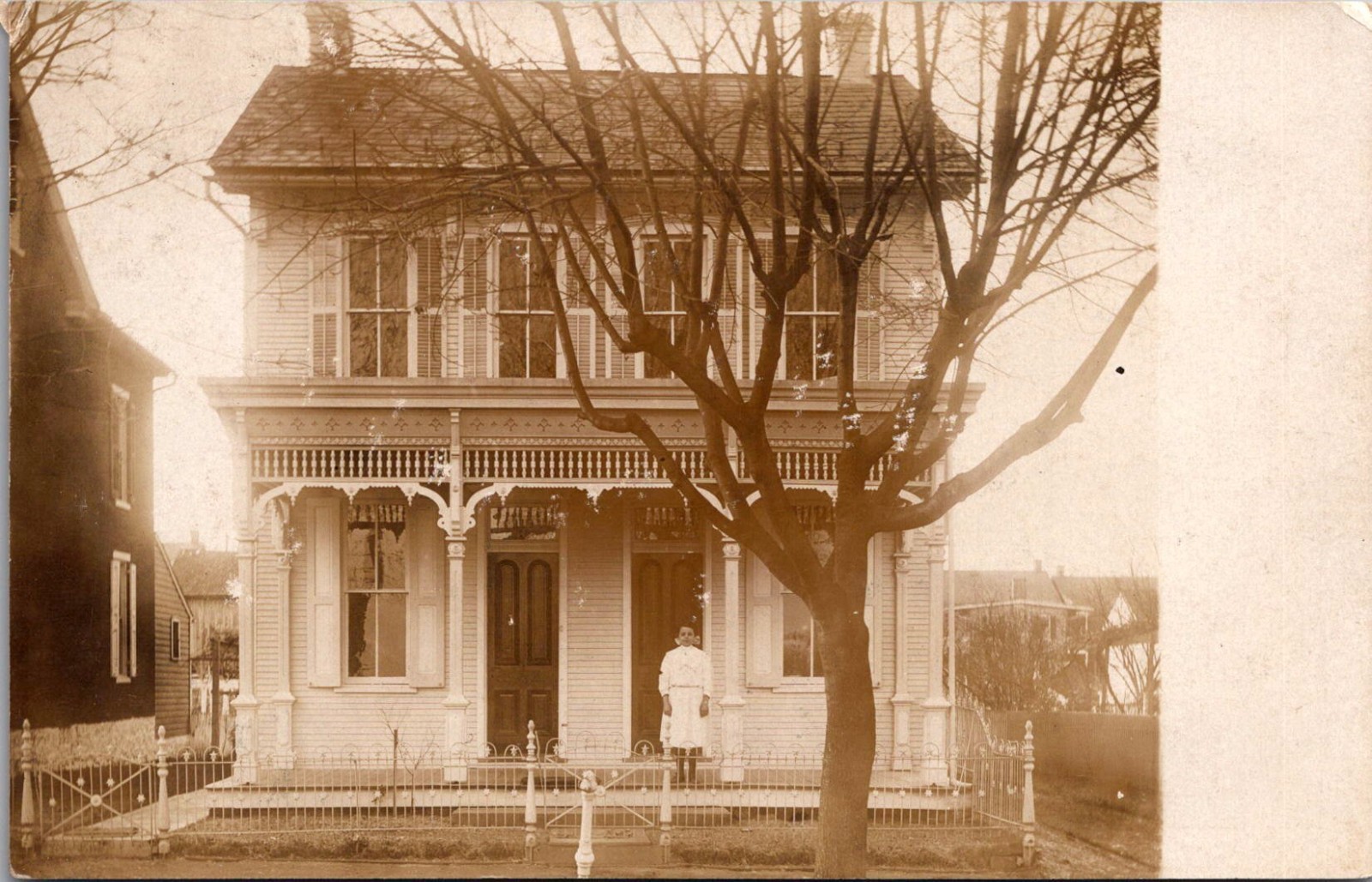 Woman Outside Victorian House 1908 Ephrata PA RPPC Real Photo Postcard 4P23-5