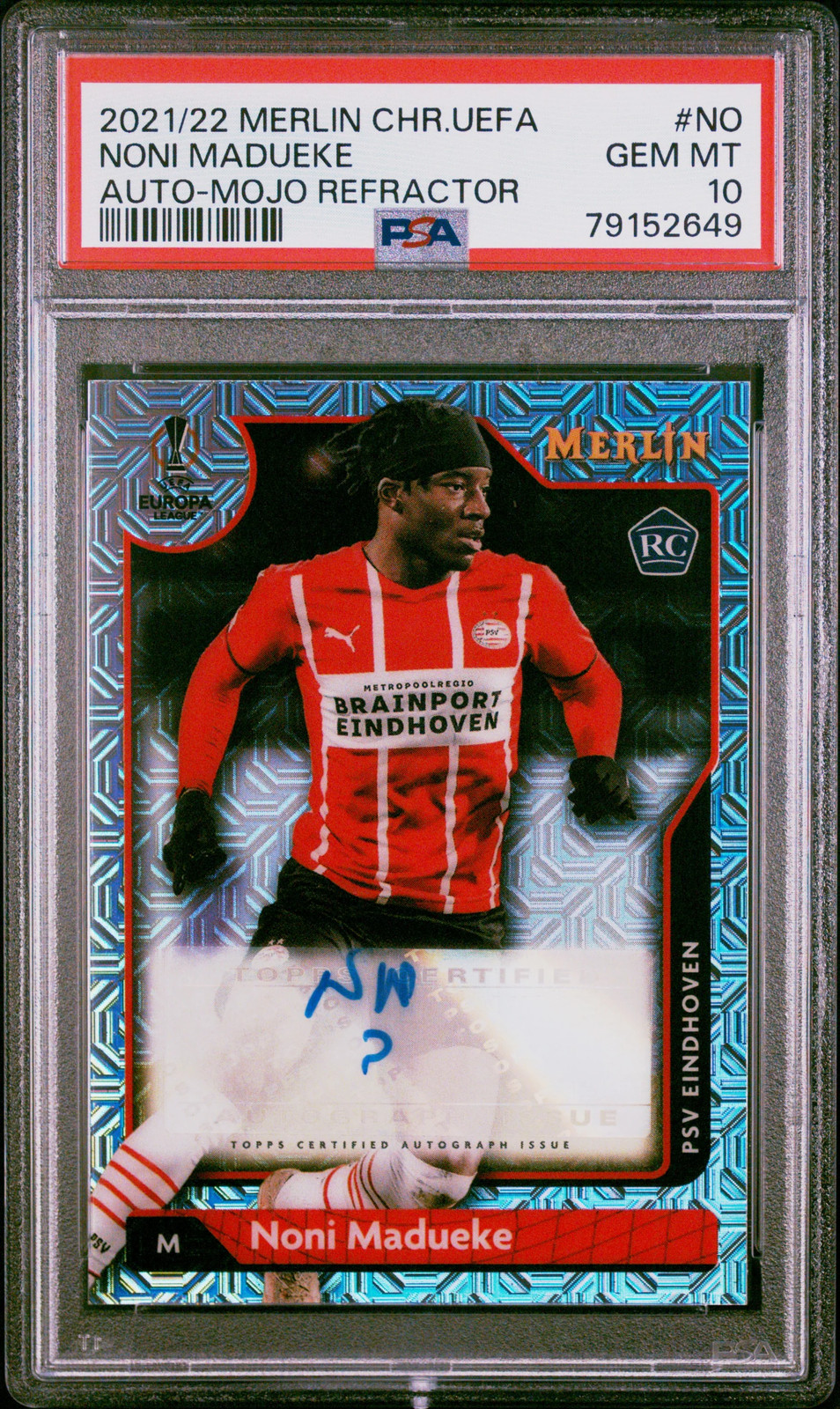 Noni Madueke 2021/22 Topps Merlin Chrome UEFA Mojo Refractor Auto #NO PSA 10