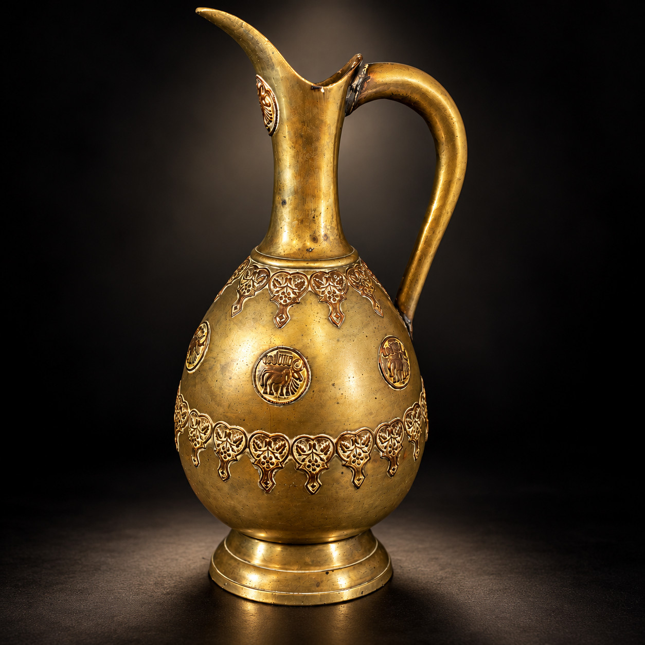 Vintage Mid-Century Middle Eastern Brass Aftaba Ewer with Zodiac Medallions 12