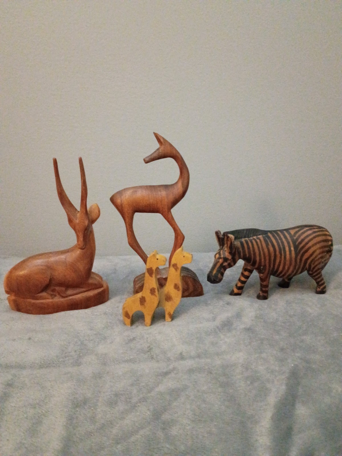Vintage Mid Century Modern Kenyan Hand Carved Wood Safari Sculptures - Set of 4