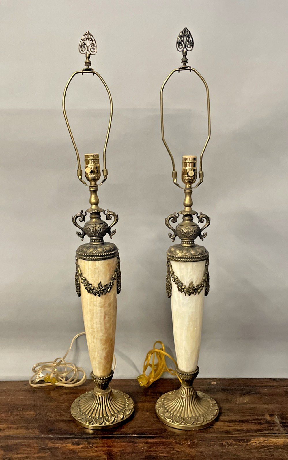 Pair Of Victorian Style The Bradburn Gallery Onyx & Bronze Table Lamps 34” X 6”
