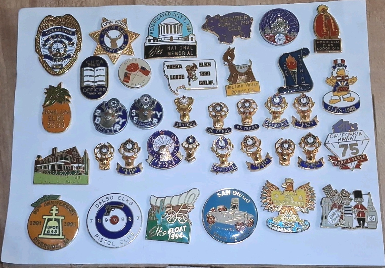 Vintage Lot Of (36) Elks Lodge Pinbacks Pins 60 Years More BPOE 