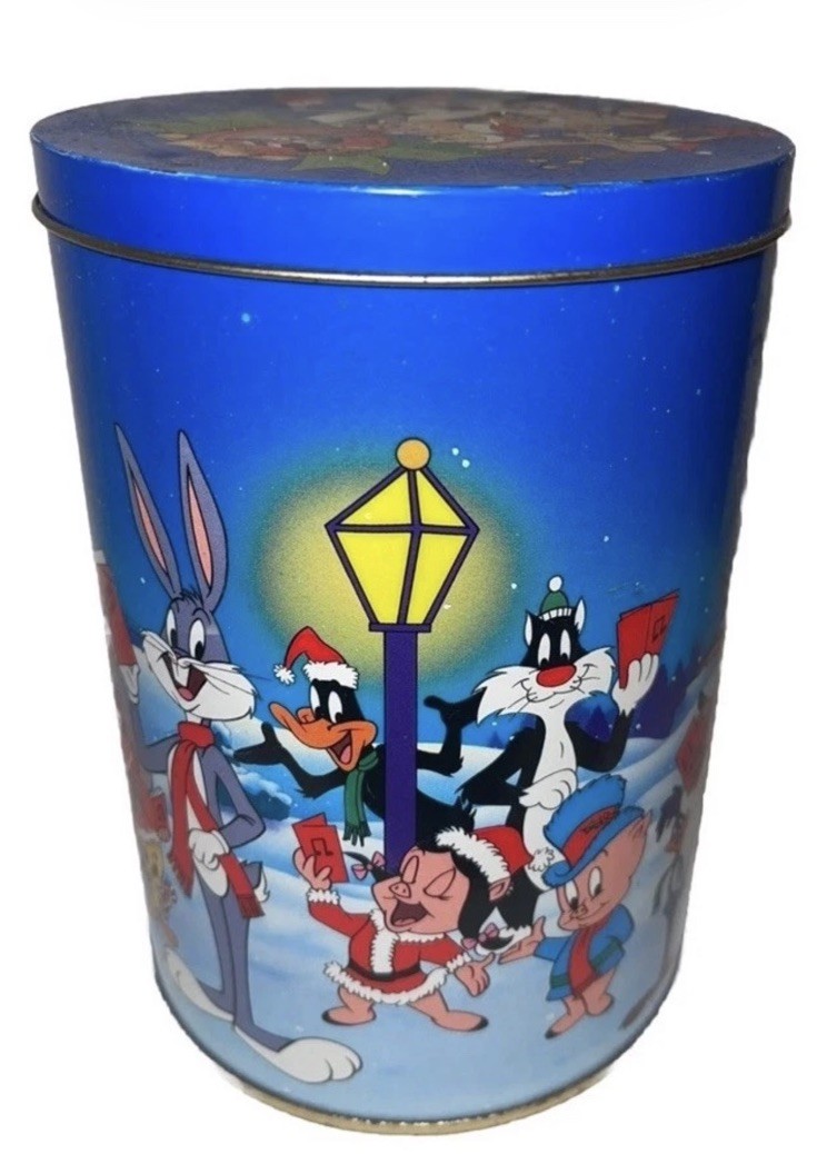 Fun Vtg 1990 Looney Tunes Cartoon Brach\'s Candy Tin Christmas Bugs Taz Porky