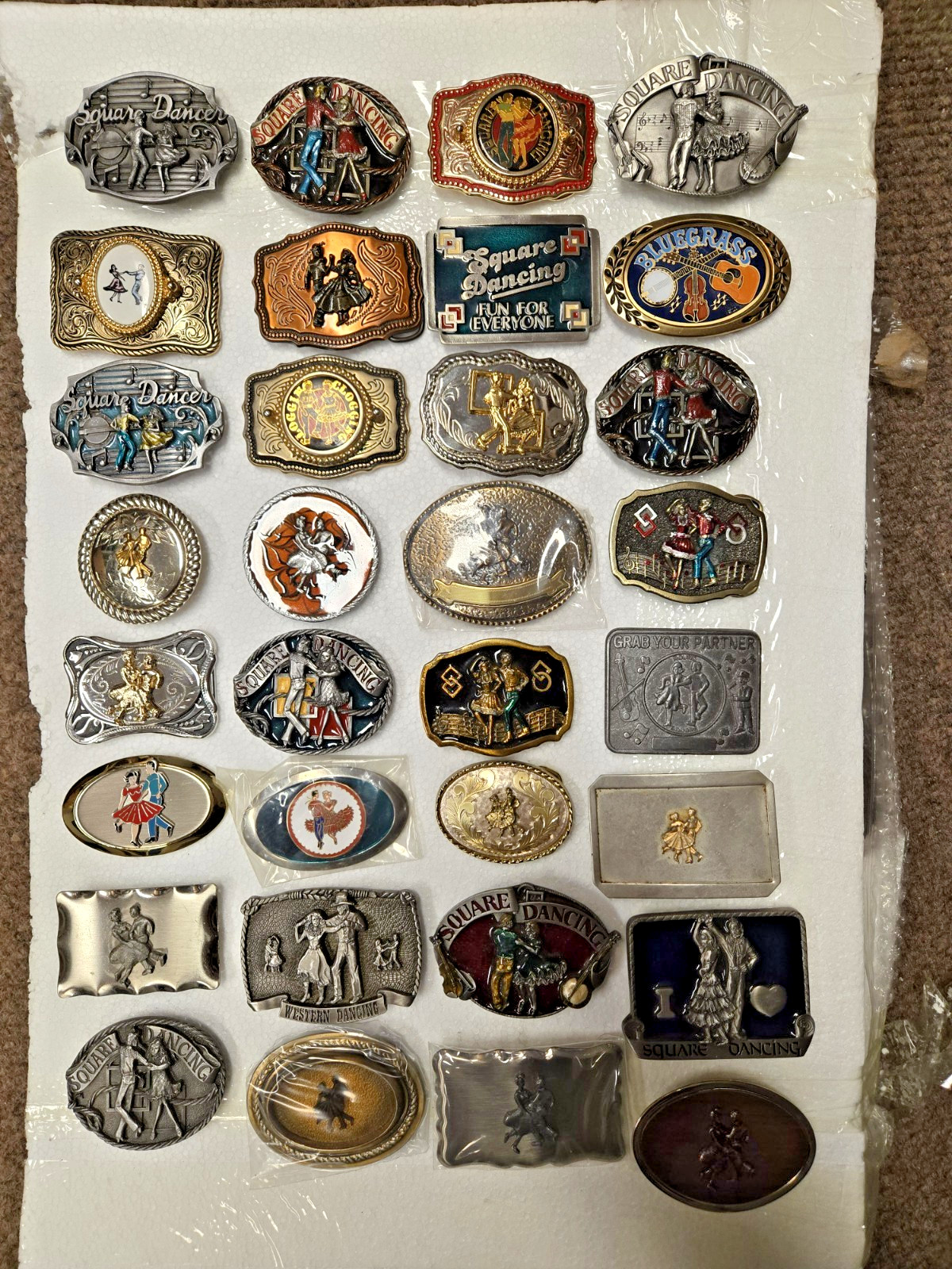 32 Vtg NOS WESTERN SQUARE DANCING/HOE DOWNINH/LINE DANCING BELT BUCKLES w/CASES