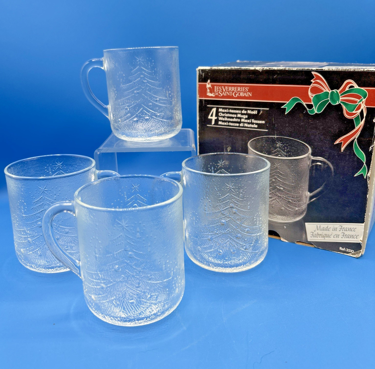 4 Duralex Les Verreries de Saint Gobain Clear Glass Christmas Tree Cups France