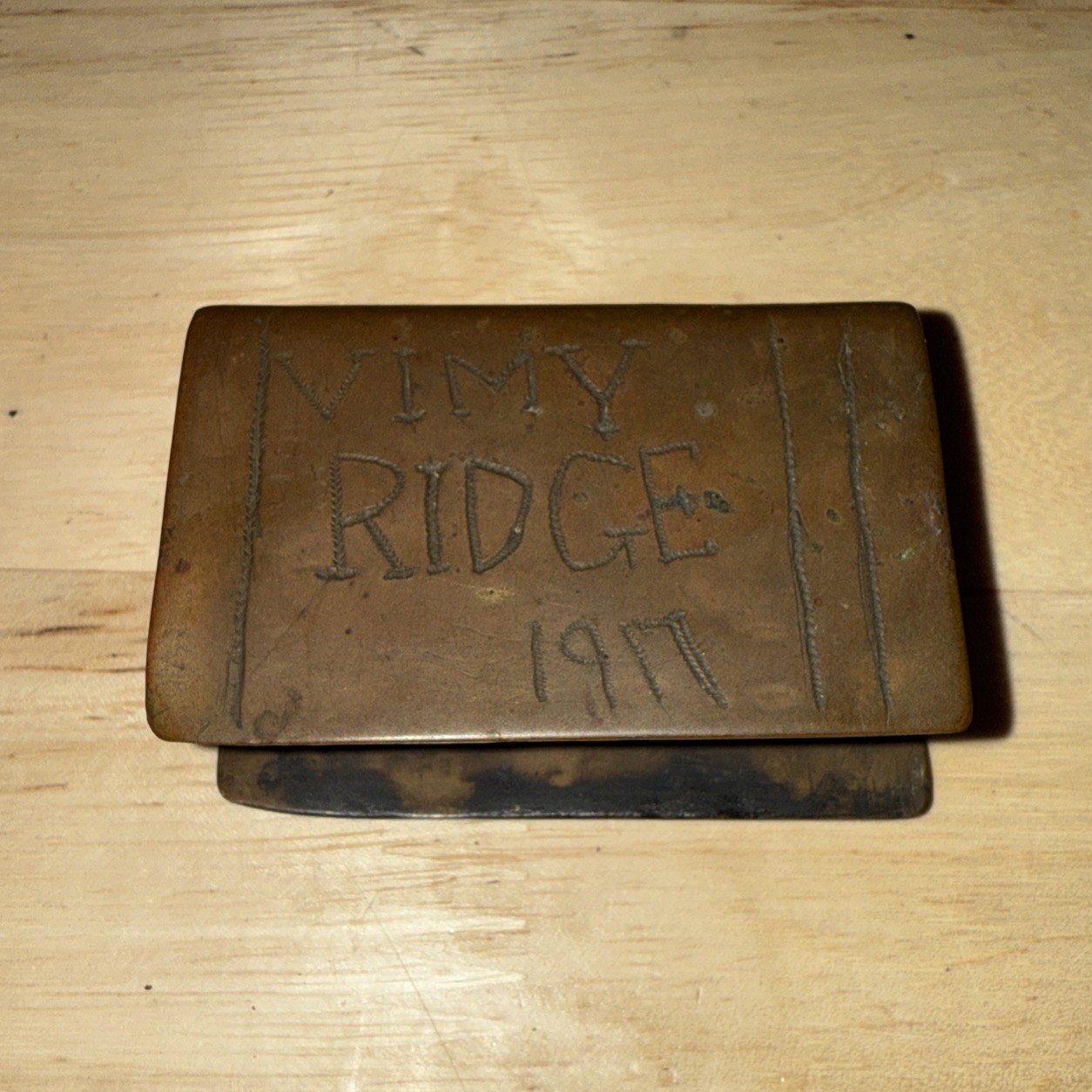 Vintage WWI Trench Art Brass Matchbox Holder 1917 Souvenir Match Safe