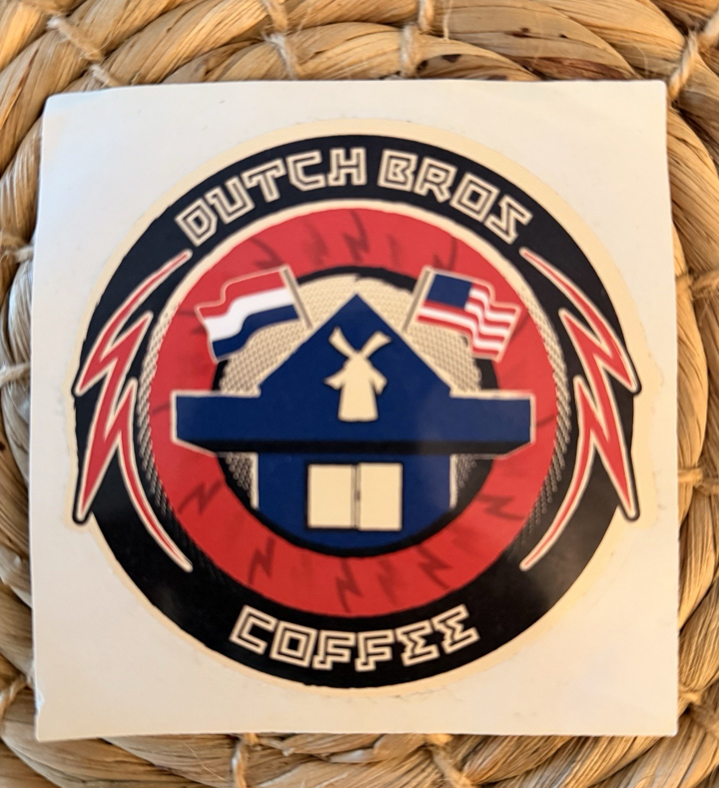 DUTCH BROS Coffee Sticker Decal Vintage Windmill Flags Red Blue Rare Old Design