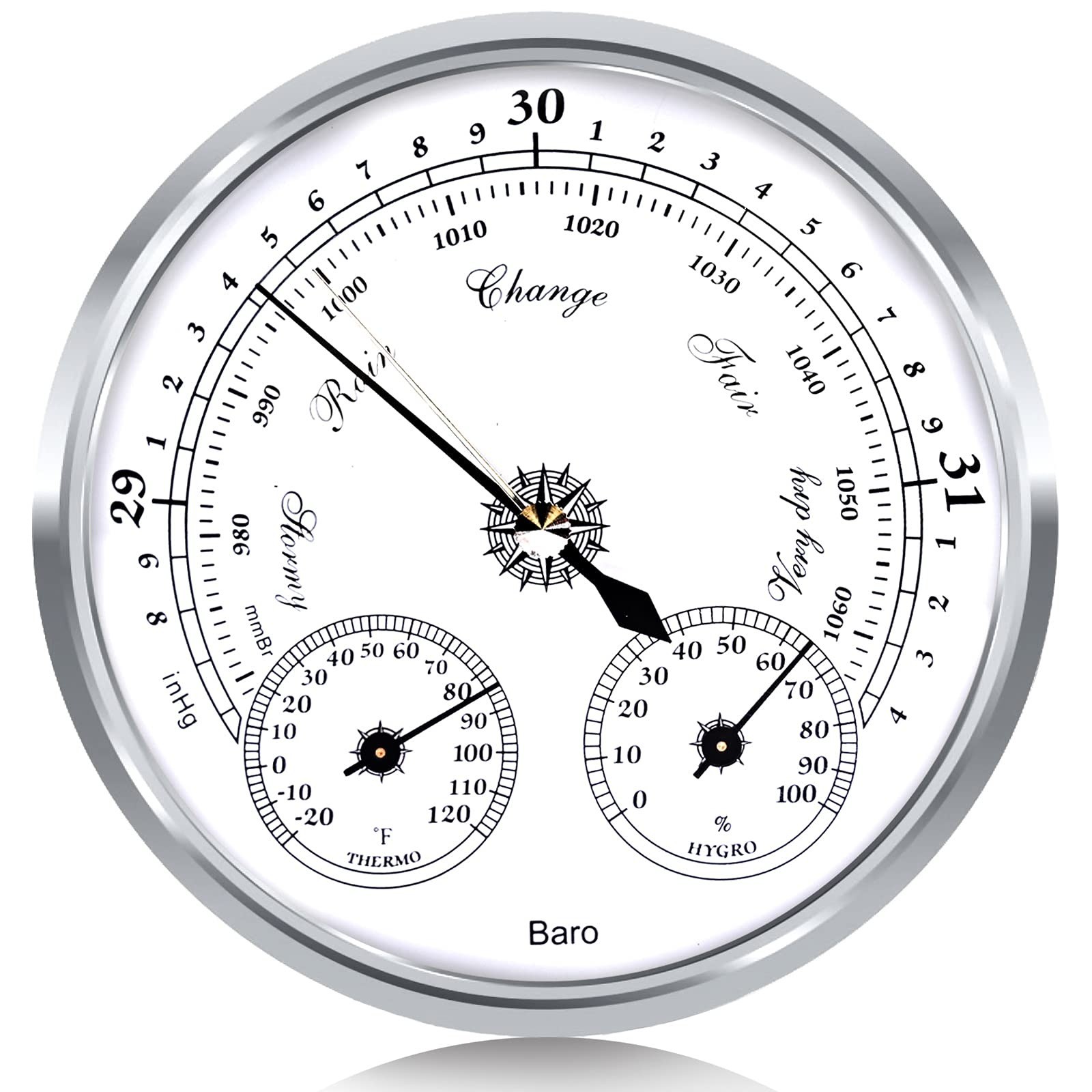 Outdoor Barometer Thermometer Hygrometer - 5in Barometer Weather Station, Bar...