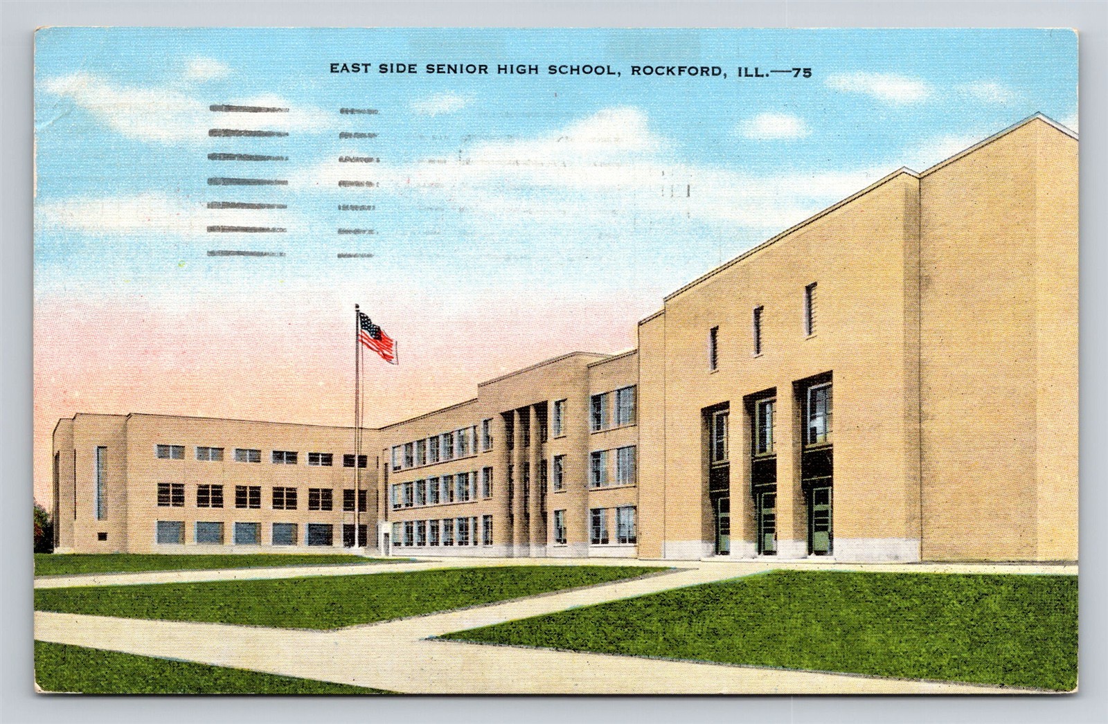 Rockford Illinois East Side Senior High School Vintage IL Postcard View 1940s