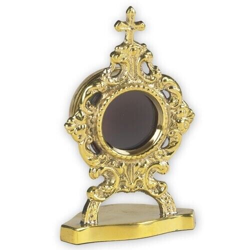 Church Brass Round Cross Top Personal Reliquary Without Luna for Churches 3.5 IN
