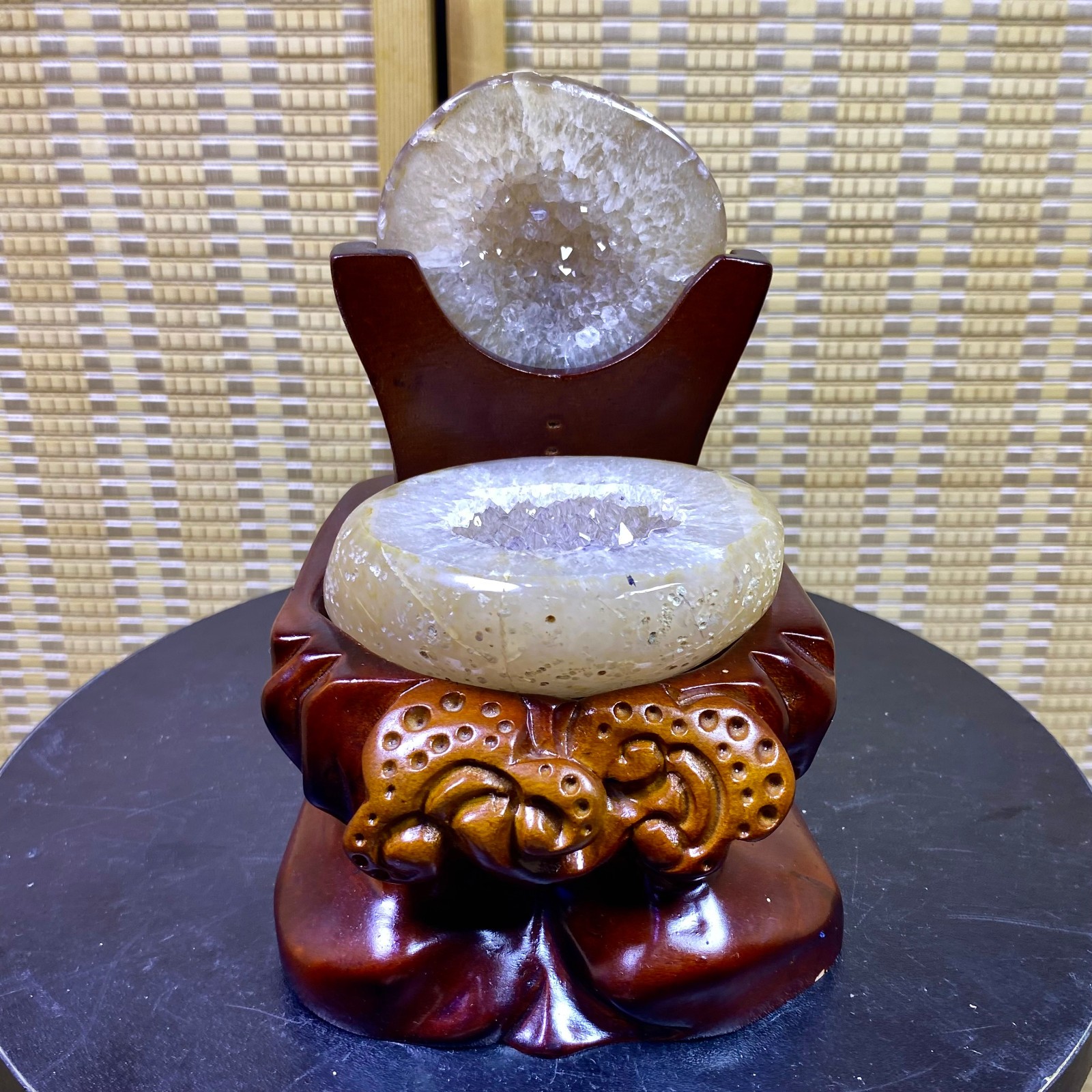 1.87LB Natural Agate Treasure Basin Quartz Geode Crystal Healing decor+stand