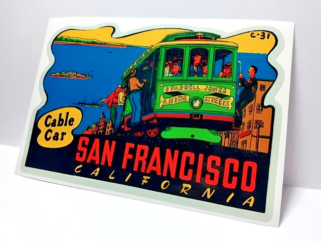 San Francisco Cable Car Vintage Style Travel Decal / Vinyl Sticker,Luggage Label