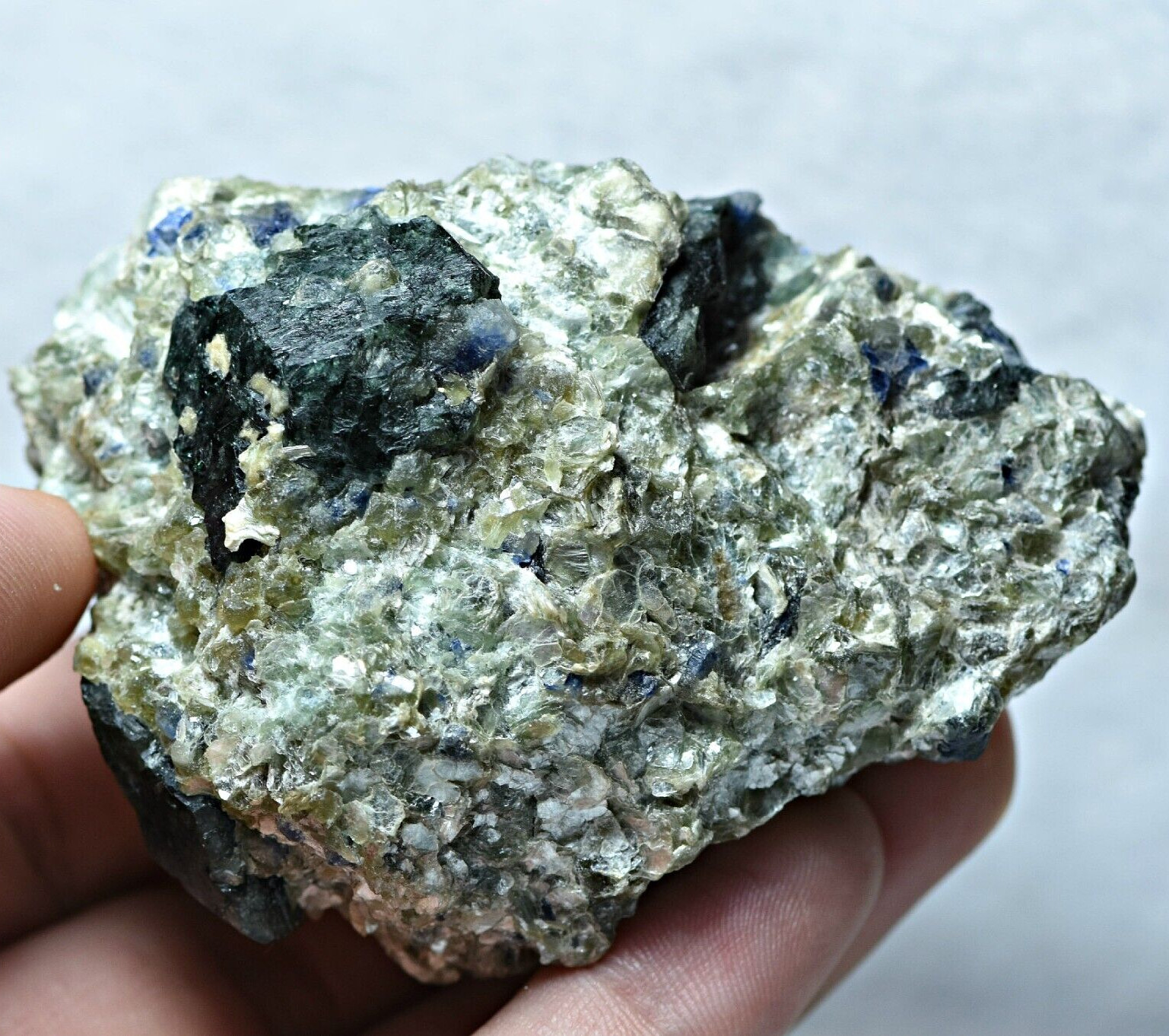 179 Gram Rare Dravite Tourmaline Crystals with Sapphire Crystals On Mica Matrix