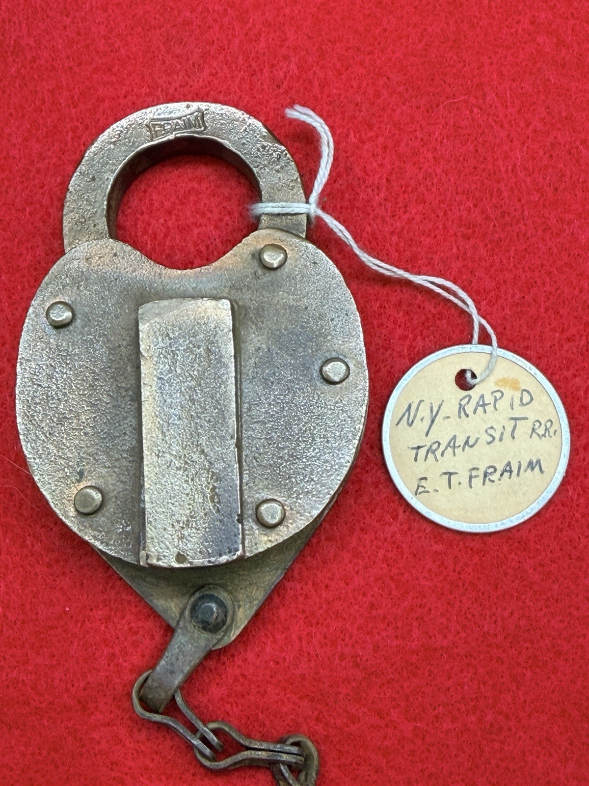 Vintage Antique Obsolete NYRT New York Brass Padlock