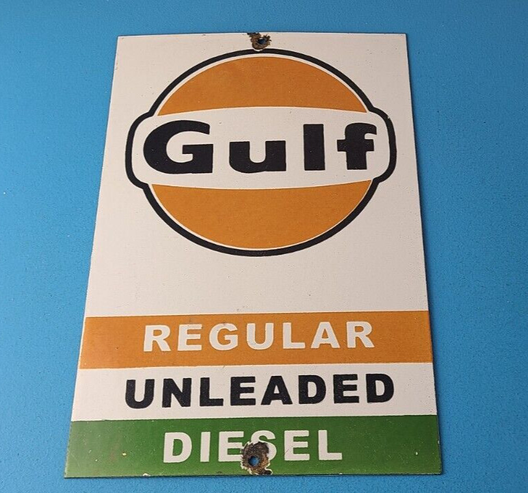 Vintage Gulf Gasoline Sign - Porcelain Octane Type Gas Pump Service Station Sign