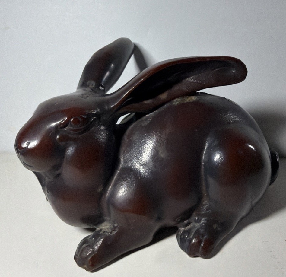 Vintage Bronze Cast Finished  Bunny Rabbit Hare Japan Heavy 