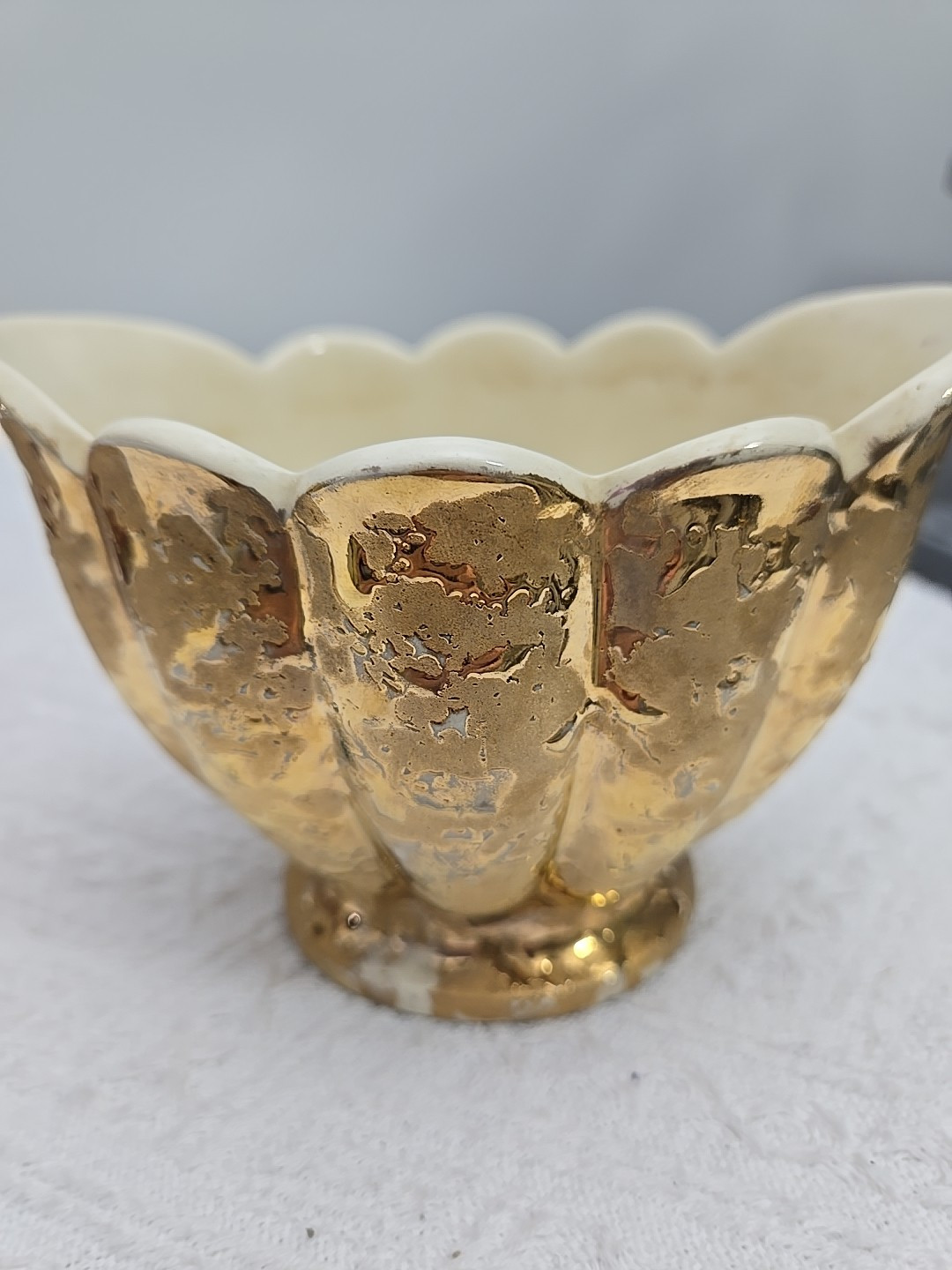 Vintage 24KT Weeping Gold Pedestal Bowl Art Vase MCM 1950-60\'s Made USA