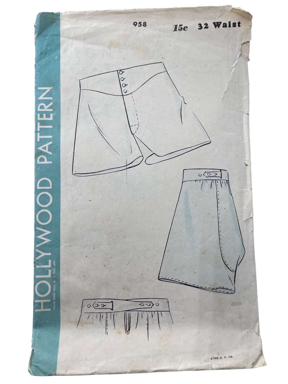 Vintage 40s Hollywood Pattern 958 Men\'s Shorts Waist Size 32 Retro Sewing CUT 
