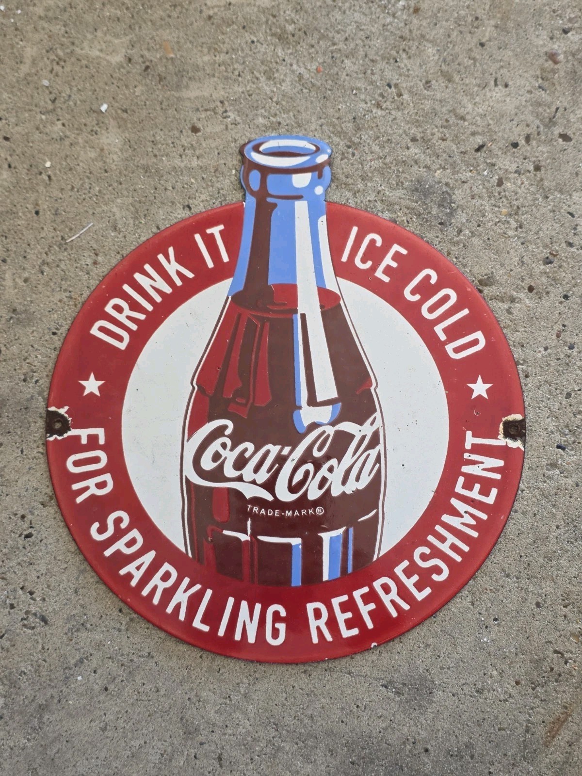 VINTAGE DRINK IT ICE COLD COCA-COLA PORCELAIN SIGN 10\
