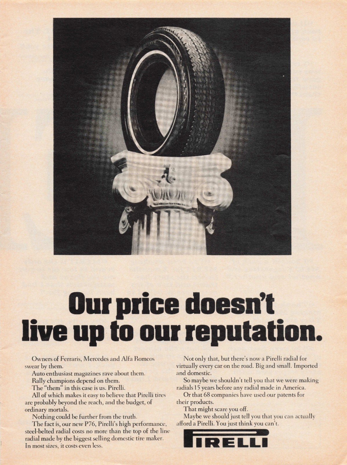Pirelli P76 High Performance Tires Vintage 1977 Magazine Ad