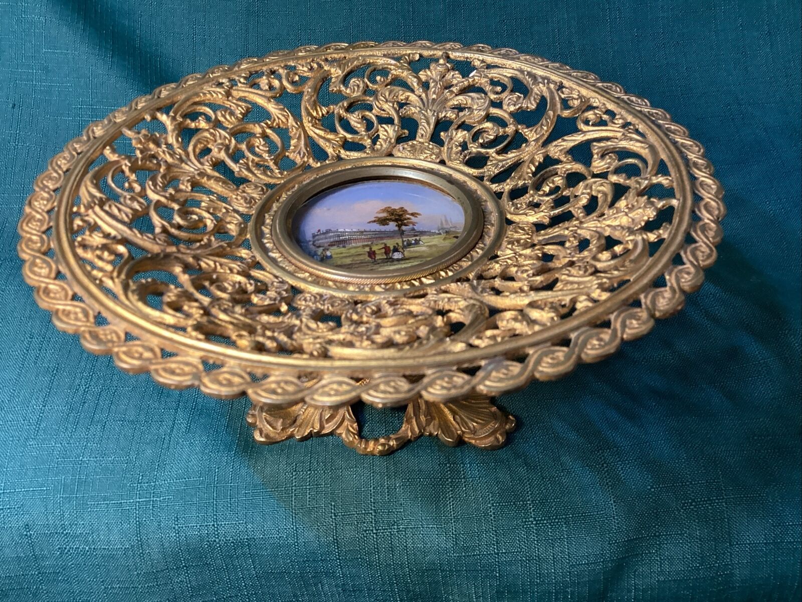 19th C. Victorian GRAND TOUR Crystal Palace 1851 Bronze Tazza Reverse Painted