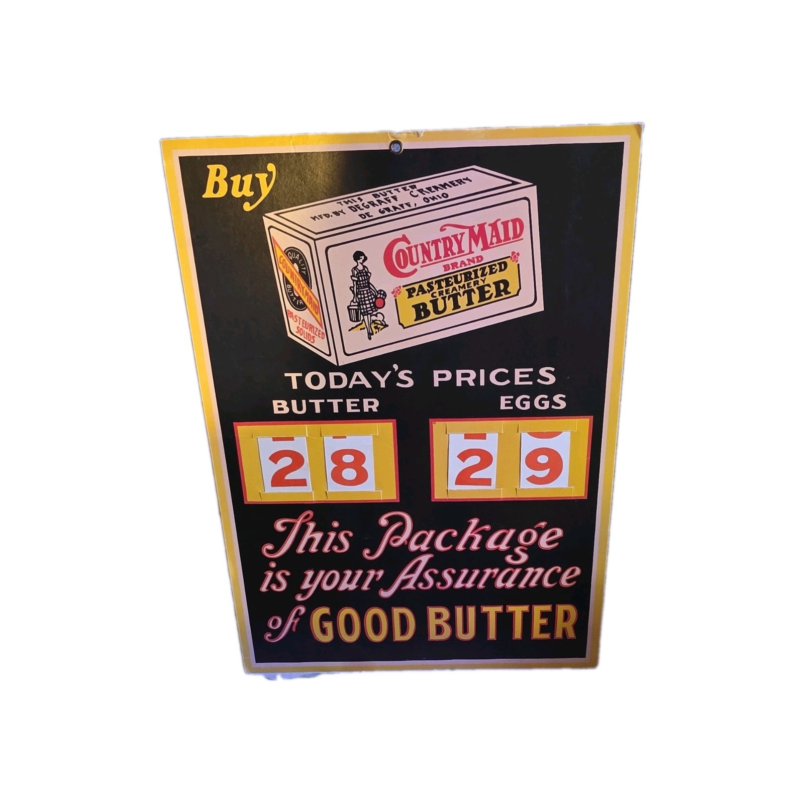 Vintage Country Maid Butter Egg Price Sign DeGraff Creamery Ohio Country Store