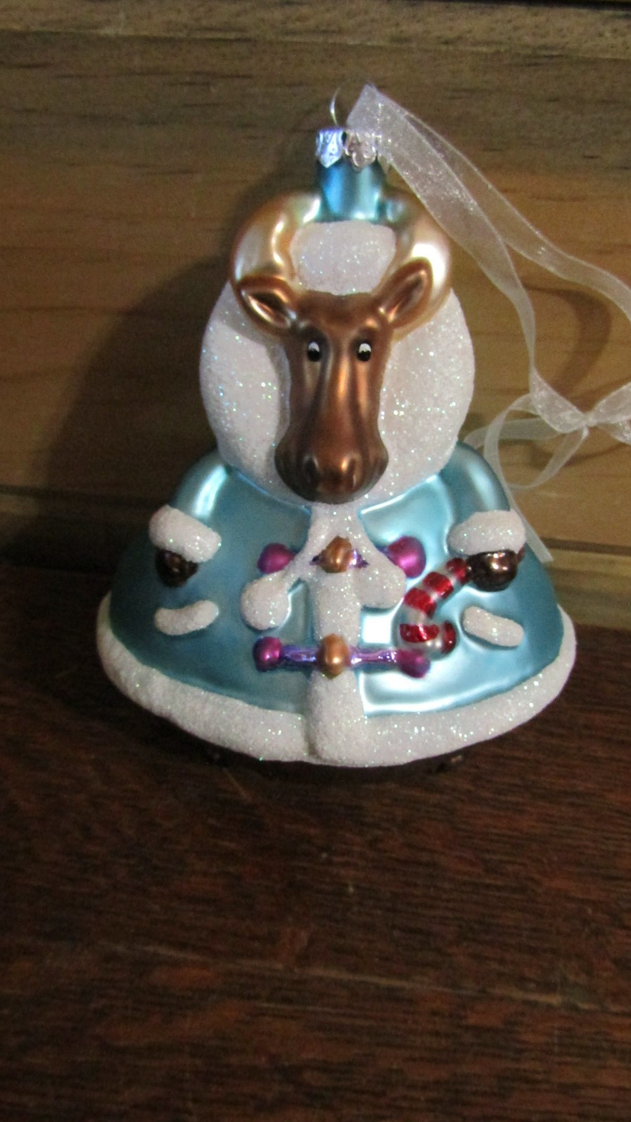 CHRISTMAS Vintage SANTA CLAUS MOOSE Blown Glass TREE ORNAMENT - 2000\'s