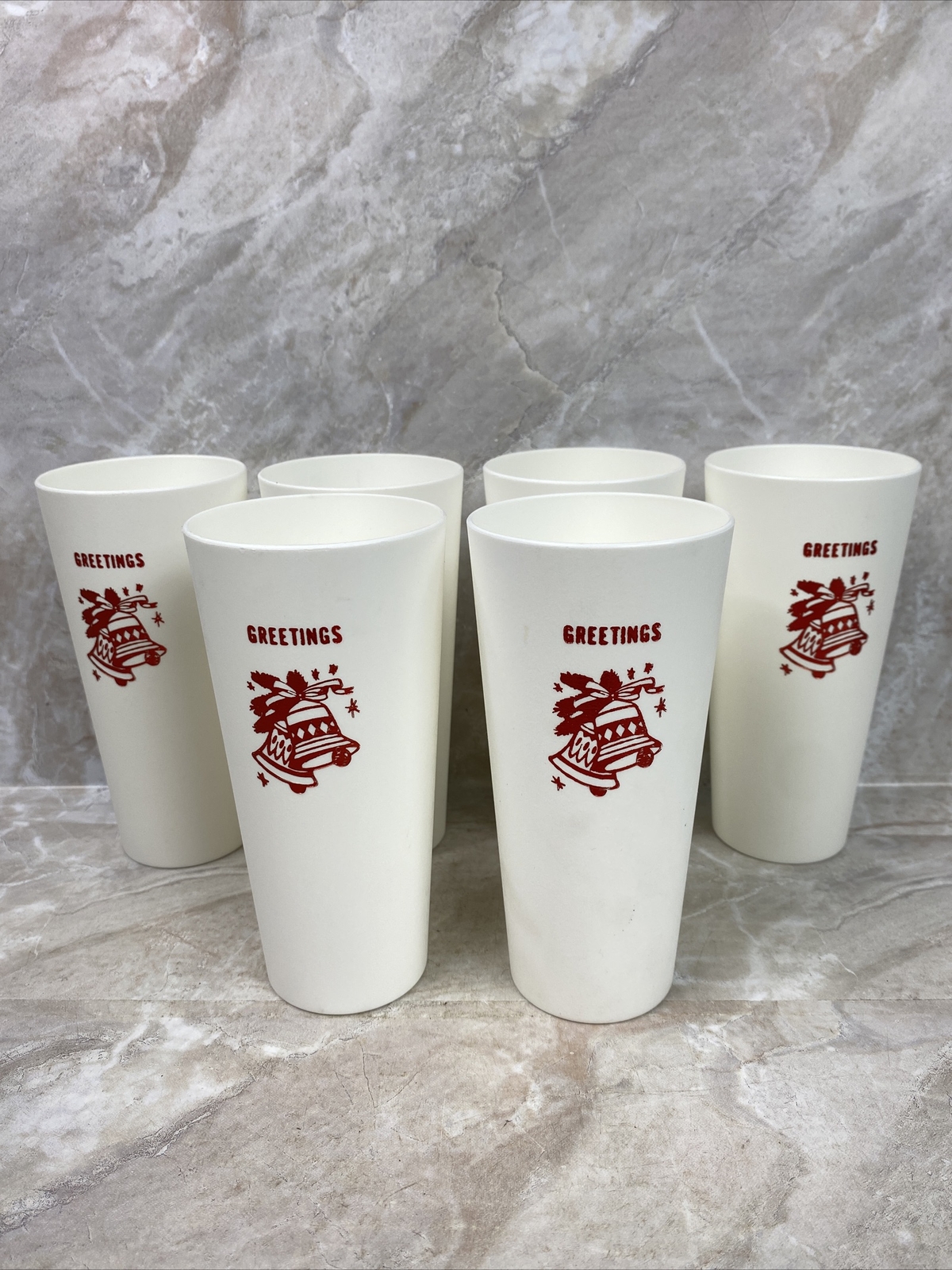 Nasco Greetings Vintage 6” Plastic Tumblers Cups Set Of 6 Christmas Nasco Greetings Vintage 6” Plastic Tumblers Cups Set Of 6 Christmas