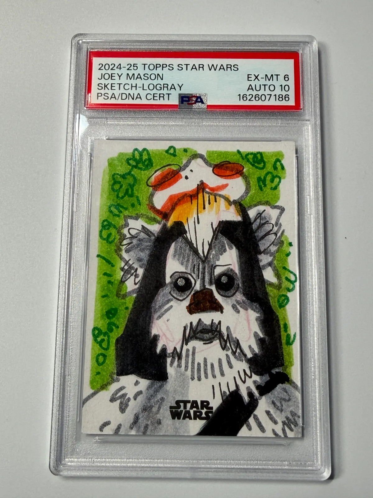 2024-25 Topps Star Wars Joey Mason Logray Sketch PSA 6 Auto 10