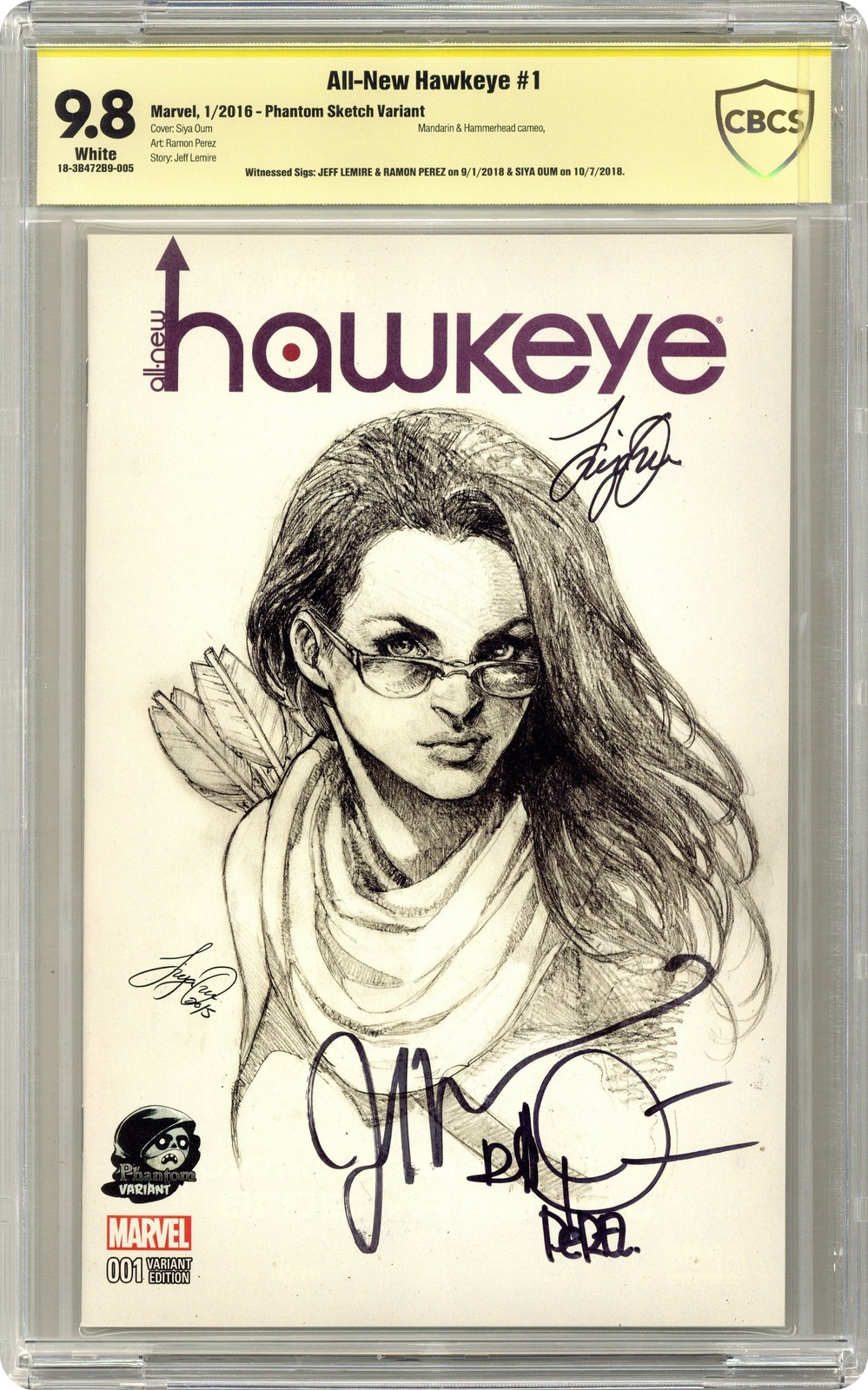 All New Hawkeye #1 Oum Phantom Sketch CBCS 9.8 Witnessed Sig 2016