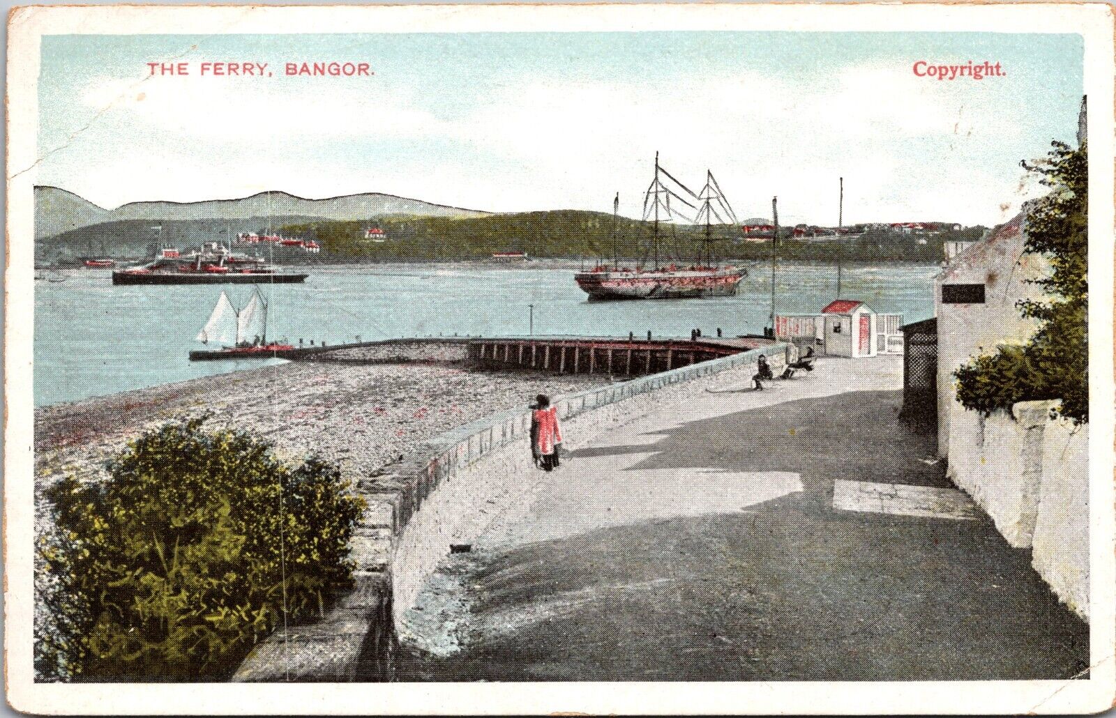 Postcard Bangor ME The Ferry Sailing Boats on the water vintage postcard