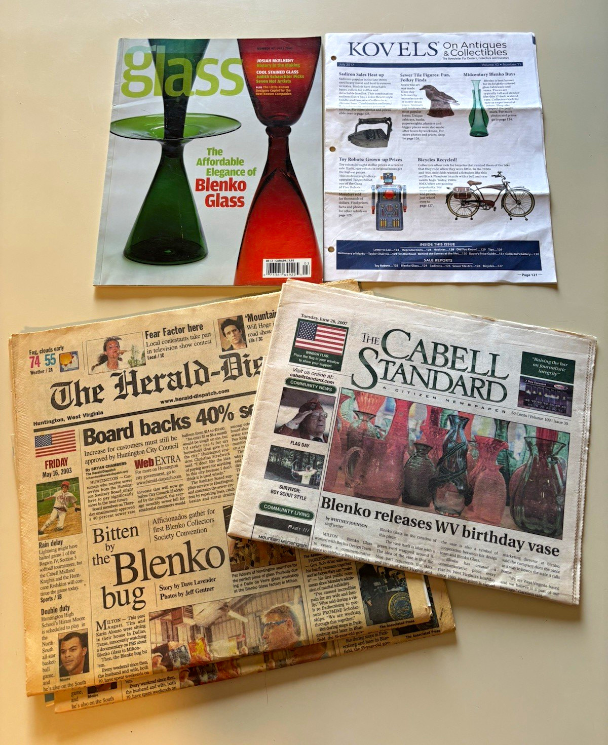 Lot of Rare Vintage Blenko Newspapers Magazines and Glass Articles/ KOVELS