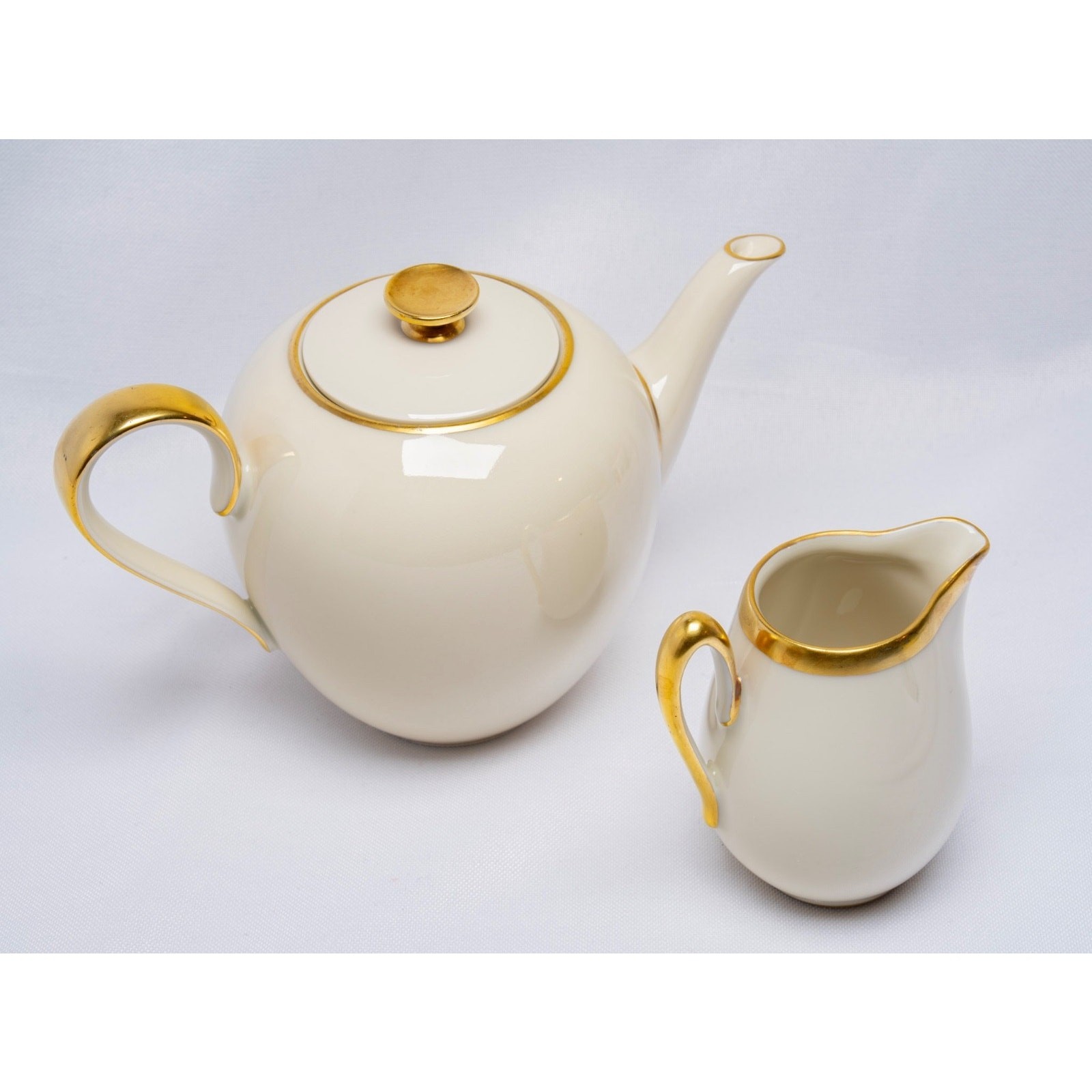 Vintage Edelstein Bavaria Heinrich Mini Tea Set Gold Trim Teapot & Creamer Germa