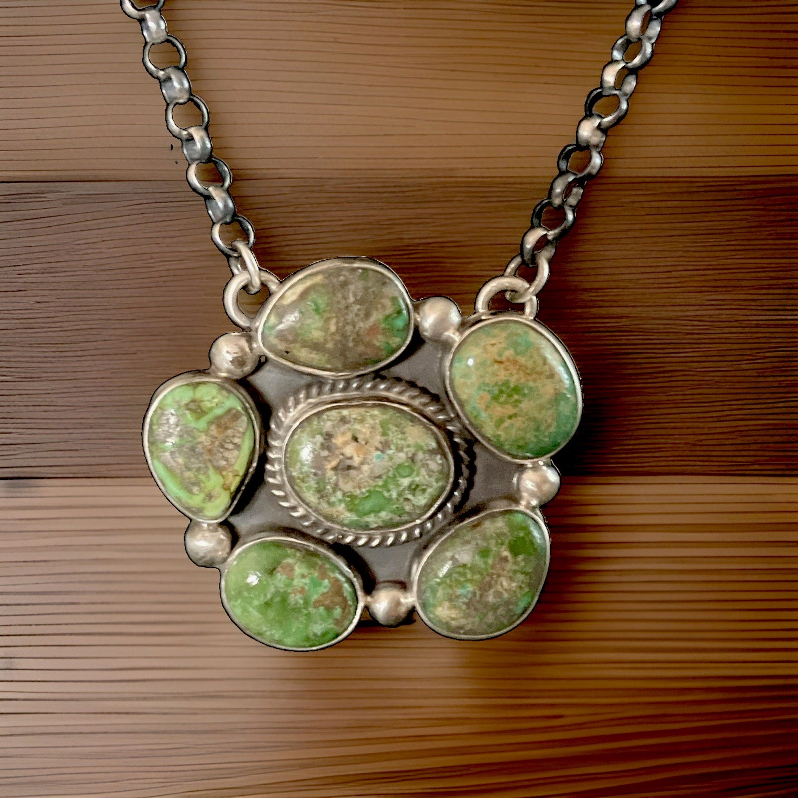 J. McCray Navajo Signed 6 Sonoran Gold Stones Handmade Chain Cluster Necklace