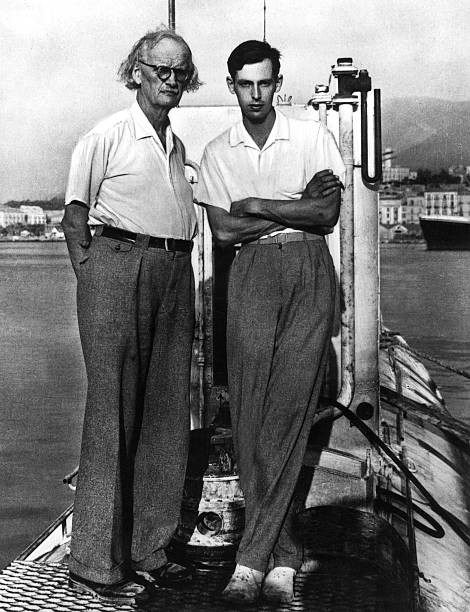 Swiss born physicist Auguste Piccard poses son Jacques Piccard dec- Old Photo